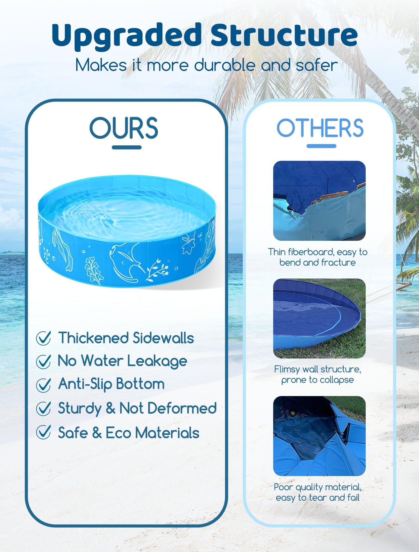 Hikiddy Foldable Kiddie Pool with Canopy: 31.5in/ 47in /63in for Baby Toddler Kids Family - Summer Water Play Pool with Shade - Portable for Outdoor Backyard Beach (Blue-Blue, 47in)