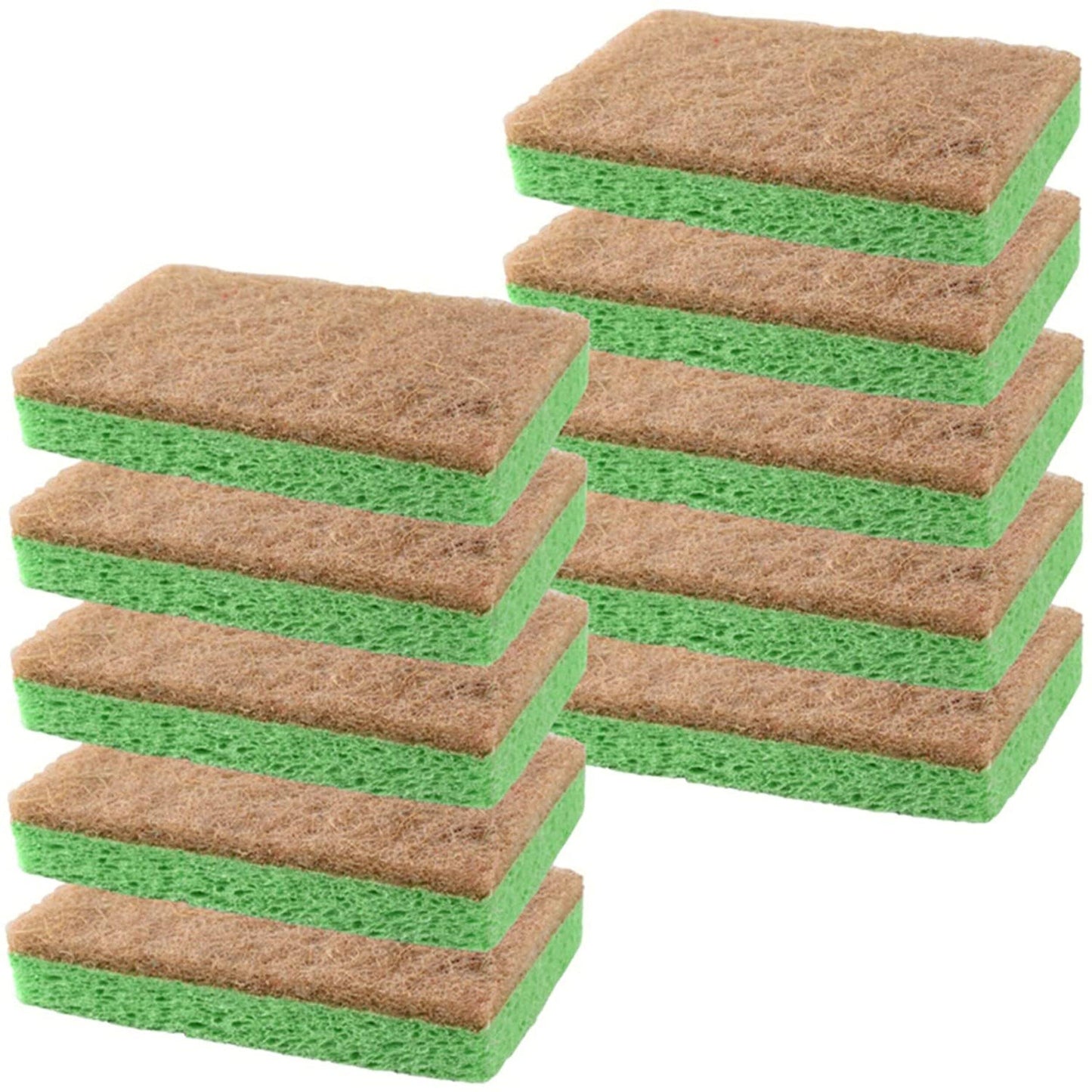 SCRUBIT Natural Sponges - 10 Pack Biodegradable Compostable Cellulose and Coconut Natural Sponges for Dishes, Eco Friendly Non Toxic Kitchen Sponge