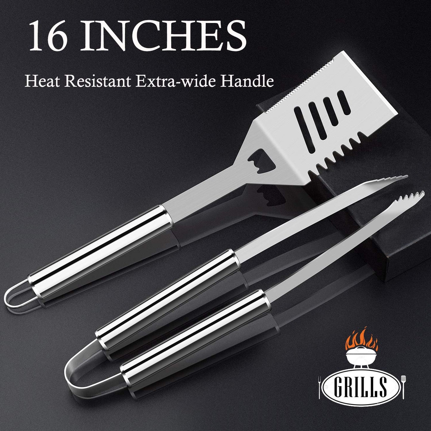 ROMANTICIST 26pcs Grilling Gifts for Men, Dad Gifts for Father's Day, Stainless Steel BBQ Grill Accessories Tools Set, Heavy Duty BBQ Utensils Kit with Apron, Thermometer, Mats in Aluminum Case Silver