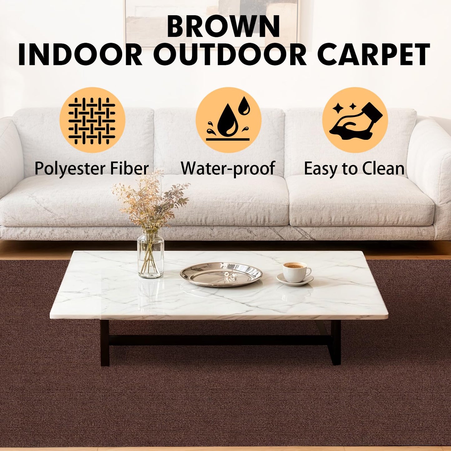 Grefinity Marine Carpet,5 FT x 10 FT Brown Indoor Outdoor Carpet 0.2" Thick Boat Carpet with Water-Proof TPE Backing, Non-Slide Outdoor Marine Carpet Roll for Home, Patio, Porch, Deck