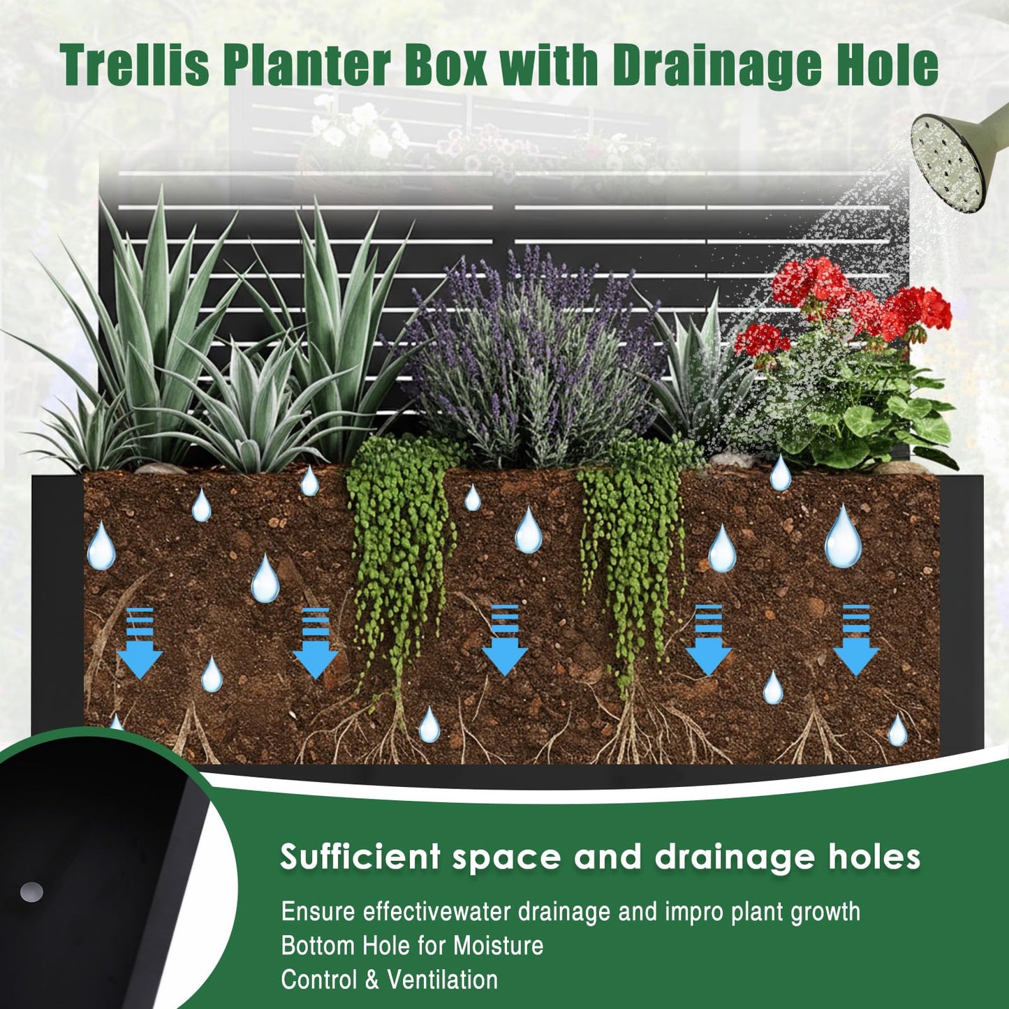 70.87x35.43x15.75 Inch Metal Planter Box with Trellis and Wheels Raised Garden Bed with Drainage Holes Privacy Planters Suitable for Climbing Plants and Vegetables