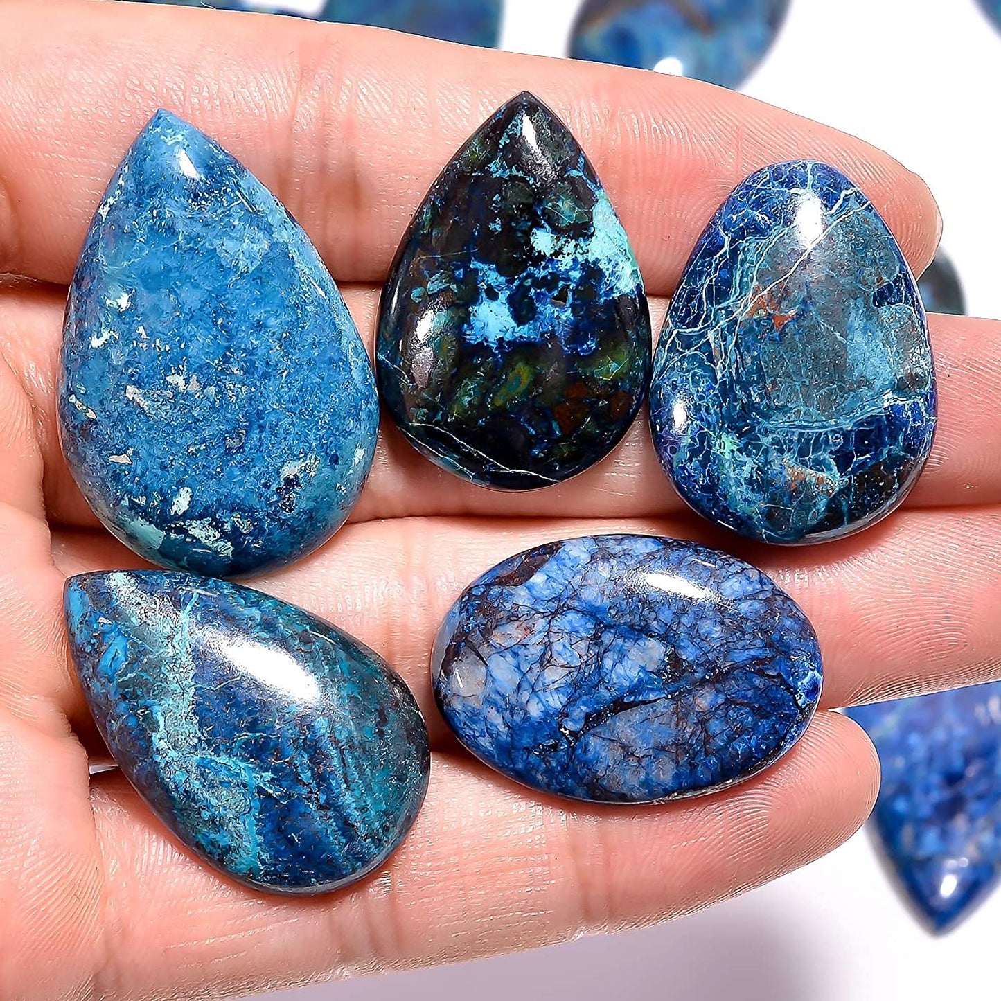 GEMKORA™ 4pcs Shattuckite Gemstone Wholesale Cabochons Lot, Jewelry Making Loose Gemstone, Polished Home Decor Specimen, DIY, Wire Wrapping, Reiki, Healing Crystals, Bulk