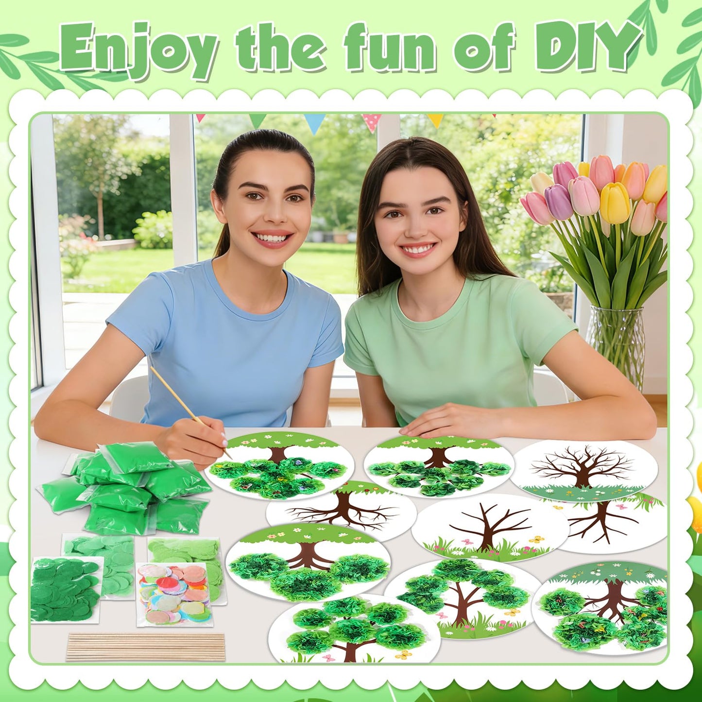 ZOIIWA Spring Poke-in Craft Kit Make Your Own Springtime Tree Ornament Spring Tree Crafts Kit Summer Poking Art Decor for Home Creative Activity Art Project Birthday Party Decor Supplies 12 Sets