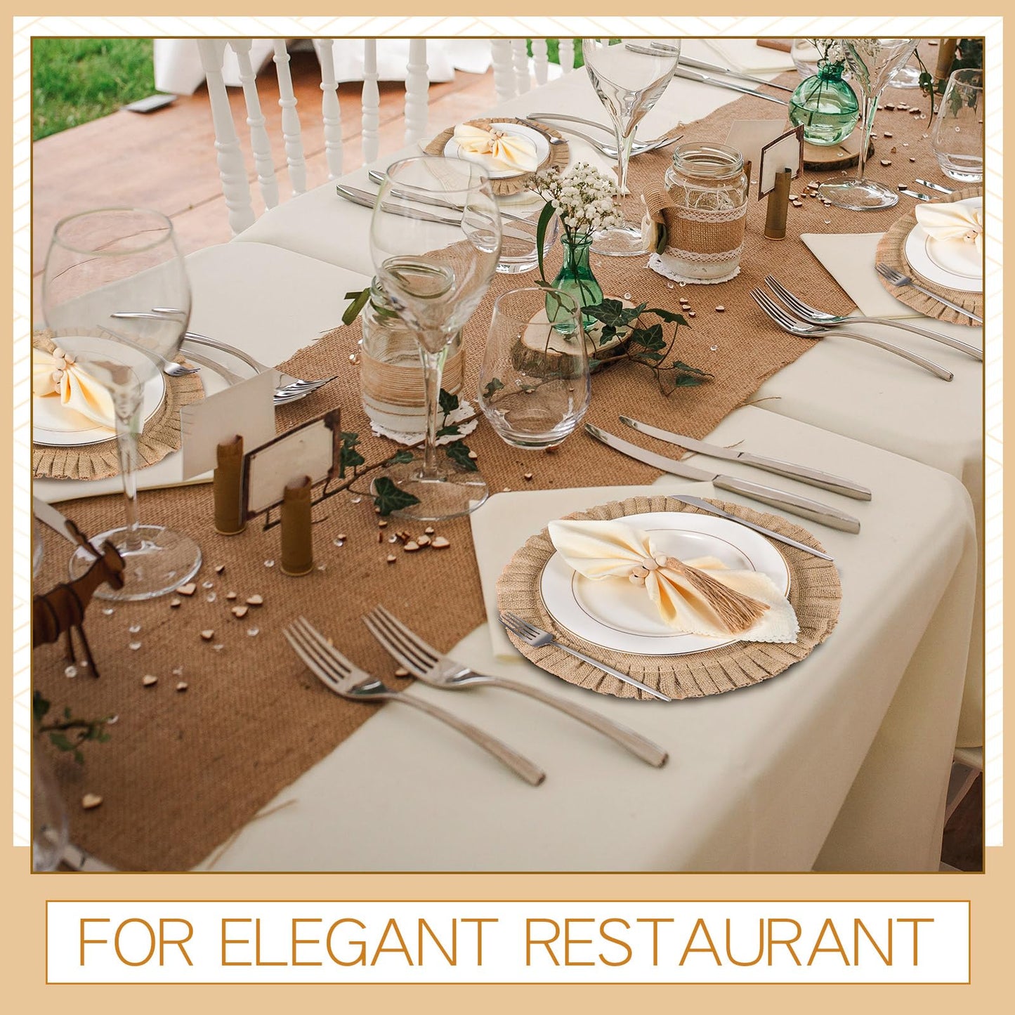 Gejoy Round Burlap Placemats Wood Bead Napkin Rings with Dinner Napkins Cloth, Jute Heat Resistant Placemats Boho Wooden Rings for Plates Wedding Dining Table(36 Pcs)