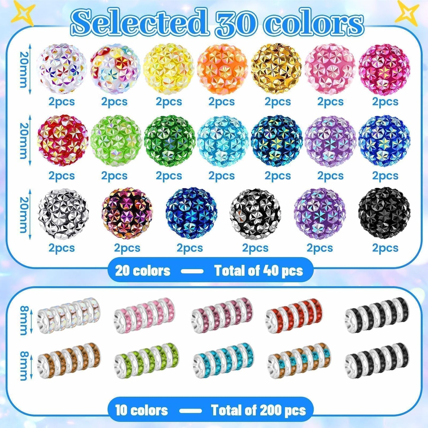 Wurosi 240 Pcs Focal Beads for Pens, Included 40 Pcs 20 mm Acrylic Beads 200 Pcs 8mm Spacer Bead, Chunky Pen Beads for Beadable Pens Bracelets Keychain Crafts