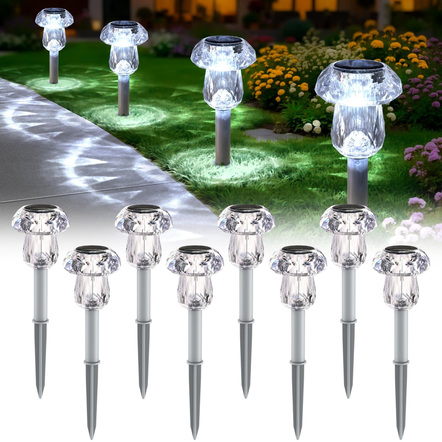 Mancra Solar Pathway Lights Outdoor, 8 Pack Mushroom Solar Lights Outdoor Waterproof Dusk to Dawn Solar Garden Lights for Yard Walkway Garden Decor, Cool White