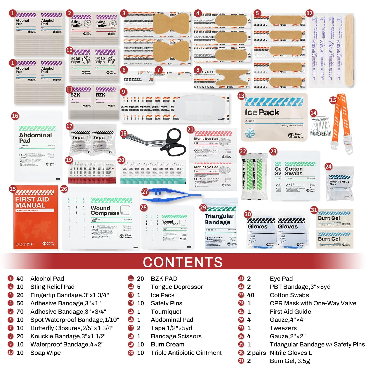 RHINO RESCUE 371 Pieces OSHA All-Purpose First Aid Kit, 100-Person Home & Office Professional Medical Supplies, Ideal for Emergency, School, Business