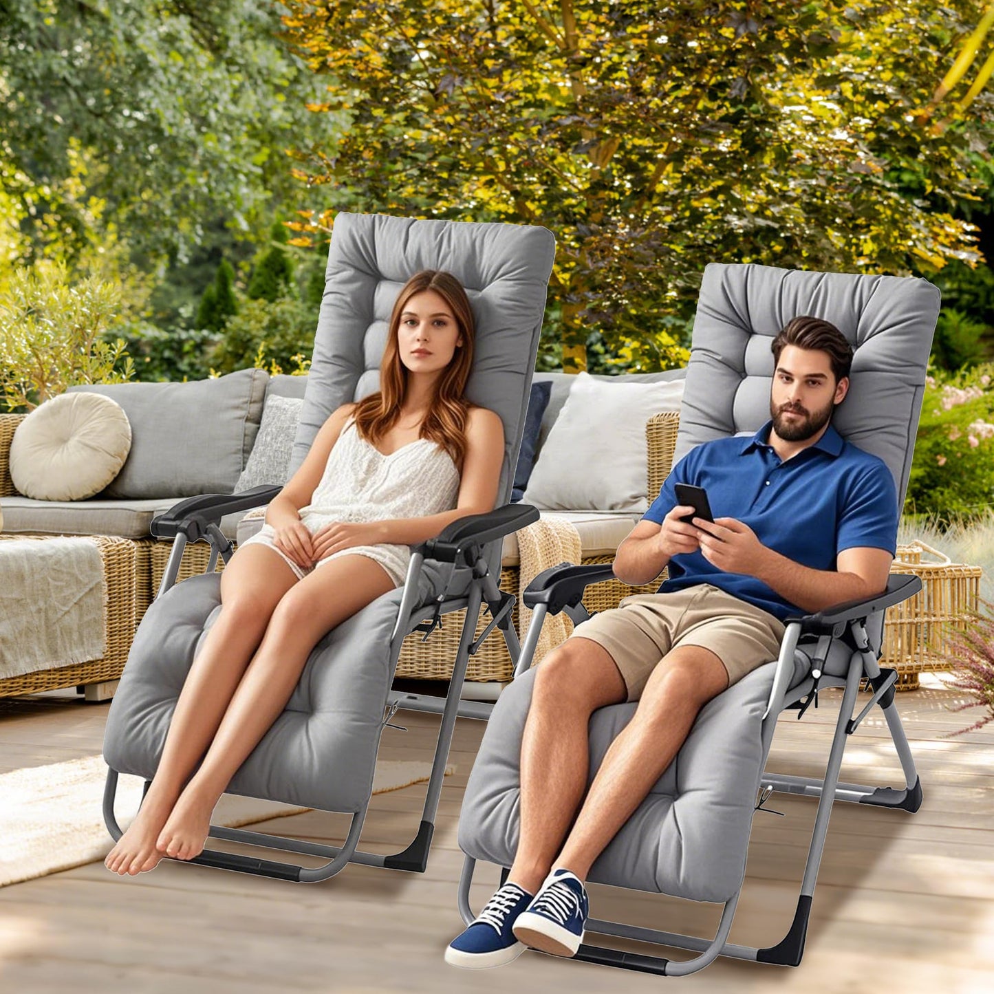 TeqHome Chaise Lounger Cushion 67x22in - Thick Padded Patio Furniture Cushions for Recliner, Rocking Chair & Deck Chair with Ties, Lounge Cushions for Outdoor & Indoor Furniture
