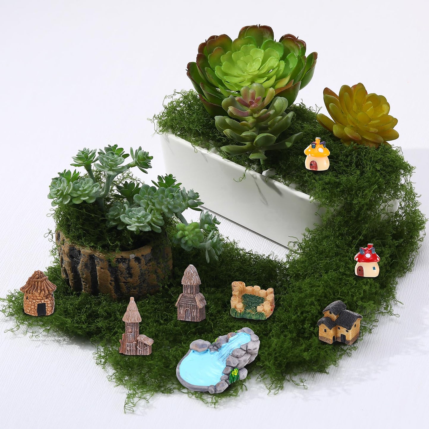 GGSTDDUP Fairy Garden Accessories, Miniature Garden Ornaments Landscape Mini Fairy Figures Animal Plant Set (32, Green)