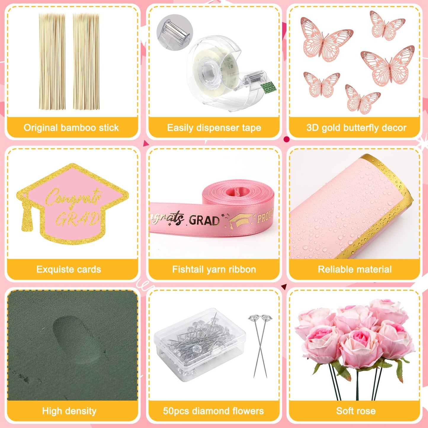 AUGSUN Graduation Money Bouquet Kit, 147 Pcs DIY Bouquet Making Supplies with Folded Bills Wrapping Paper 3D Butterflies for Graduation Gift Class of 2026 Gifts