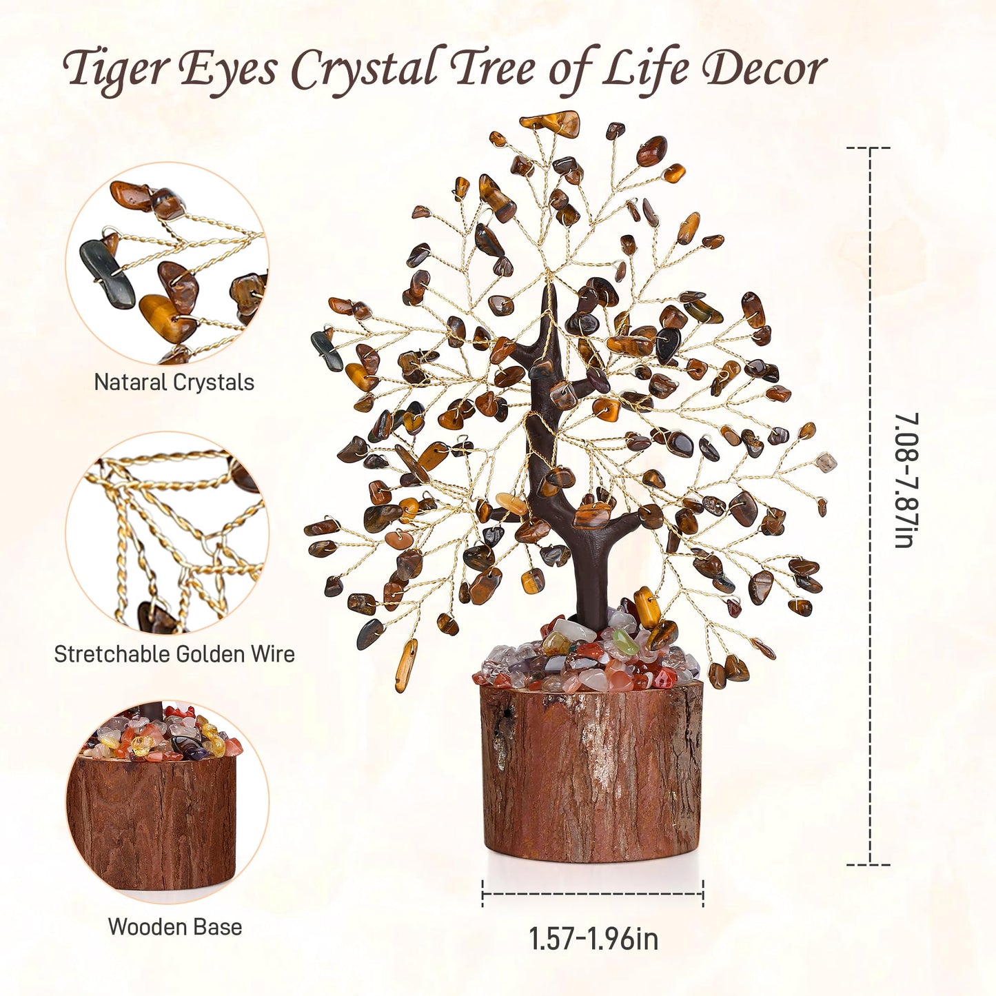 QINJIEJIE Tiger Eye Crystal Tree of Life Decor Tiger Eye Stone Healing Gifts Gemstones Tree Spiritual Crystal Gifts for Room Office Desk Decor New Home House Warming Gift Unique