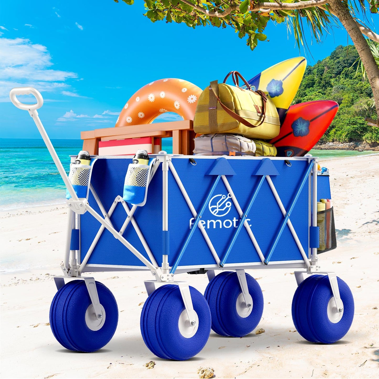 Beach Wagon with Big Wheels for Sand, 10.5" TPU All-Terrain Wheels, Heavy Duty Folding Wagon, 150L Capacity, Adjustable Handle, Collapsible Utility Cart for Beach, Camping, Garden & Outdoor Sports
