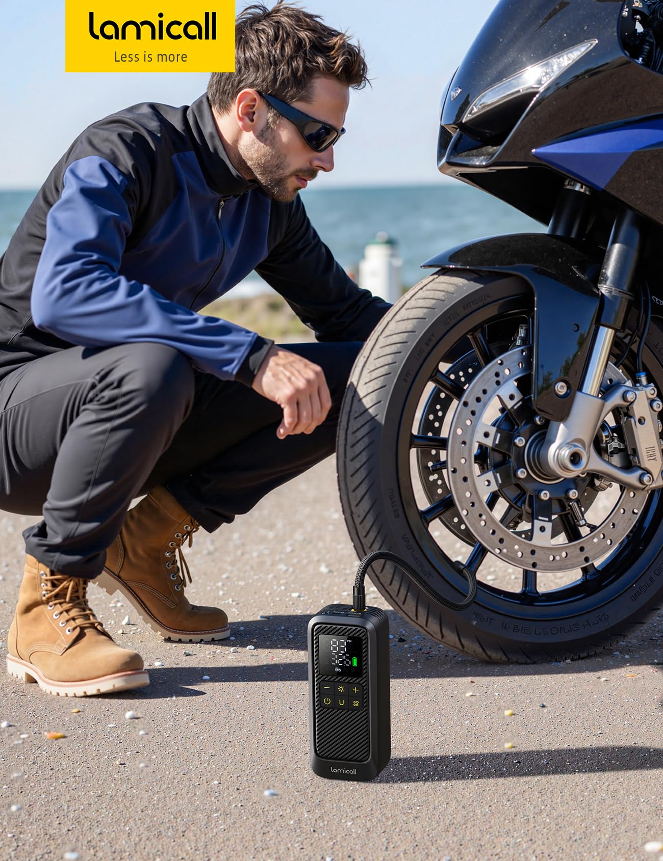 Tire Inflator Portable Air Compressor - Lamicall [5X Faster][150 PSI] Rechargeable Car Air Pump, Digital Pressure Gauge, LED Light, Cordless Pump Valentine's Day Gifts for Car, Bike, Motorcycle, Ball