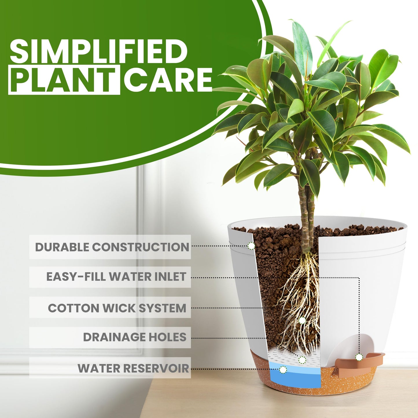 Utopia Home Self Watering Pots for Indoor Plants, Planters for Indoor Plants, Multi-Size Flowerpot, Set of 10 Plant Pots with Drainage & Reservoir, 6.8"/6.4"/5.9"/5.5"/4.9" (White)