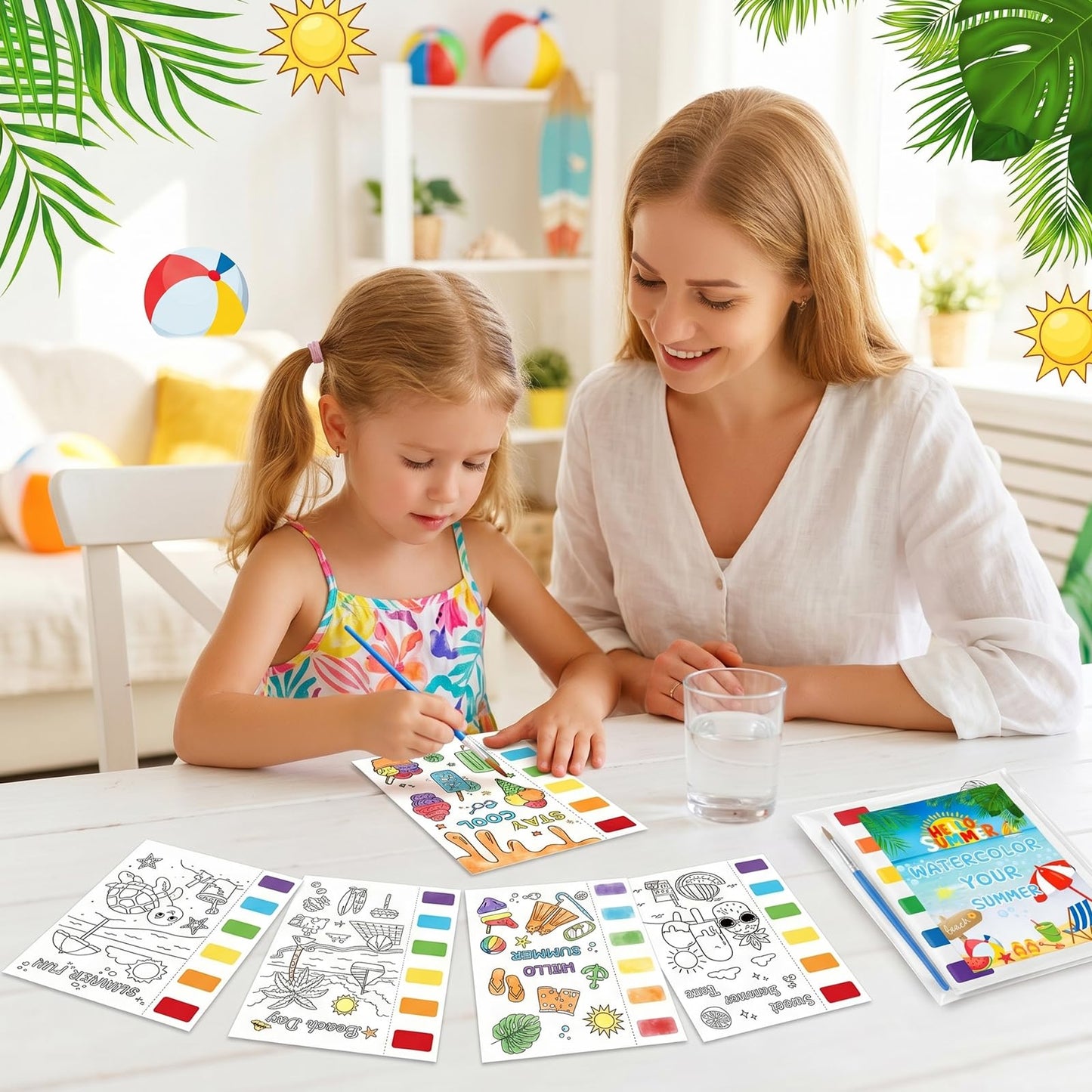 Zoyeven 144 Pcs Summer Watercolor Coloring Books Summer Party Favors End of Year Gifts Art and Crafts Well-Packaged Classroom Reward Prizes School Activity