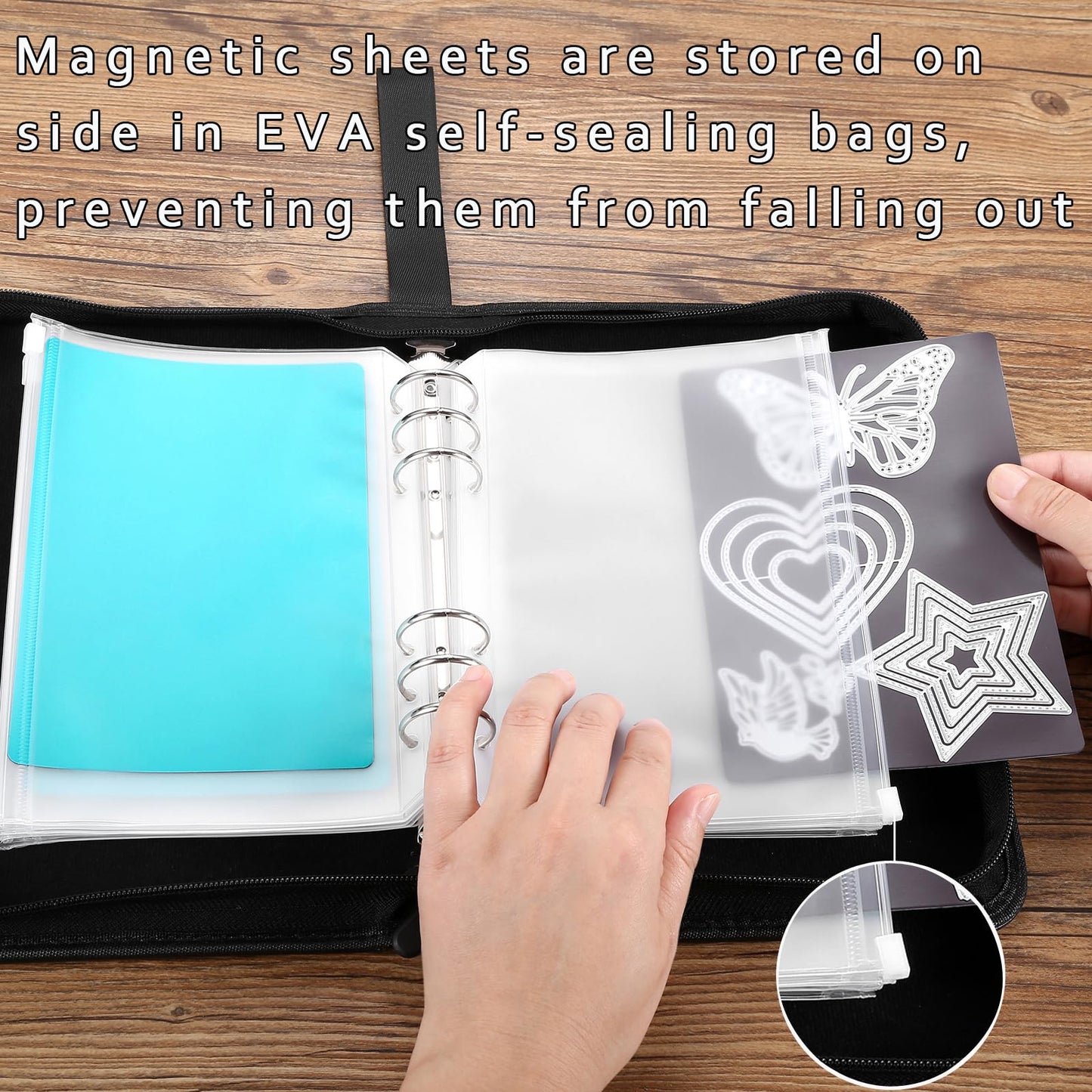 MUQING 24 Pcs Magnetic Sheets and Storage Bags for Stamps and Dies Storage with Binder, 12 Pcs Magnet Sheets and 12 Pocket EVA Bag, Scrapbooking & Stamping Supplies and Card Making (Strong Magnetism)