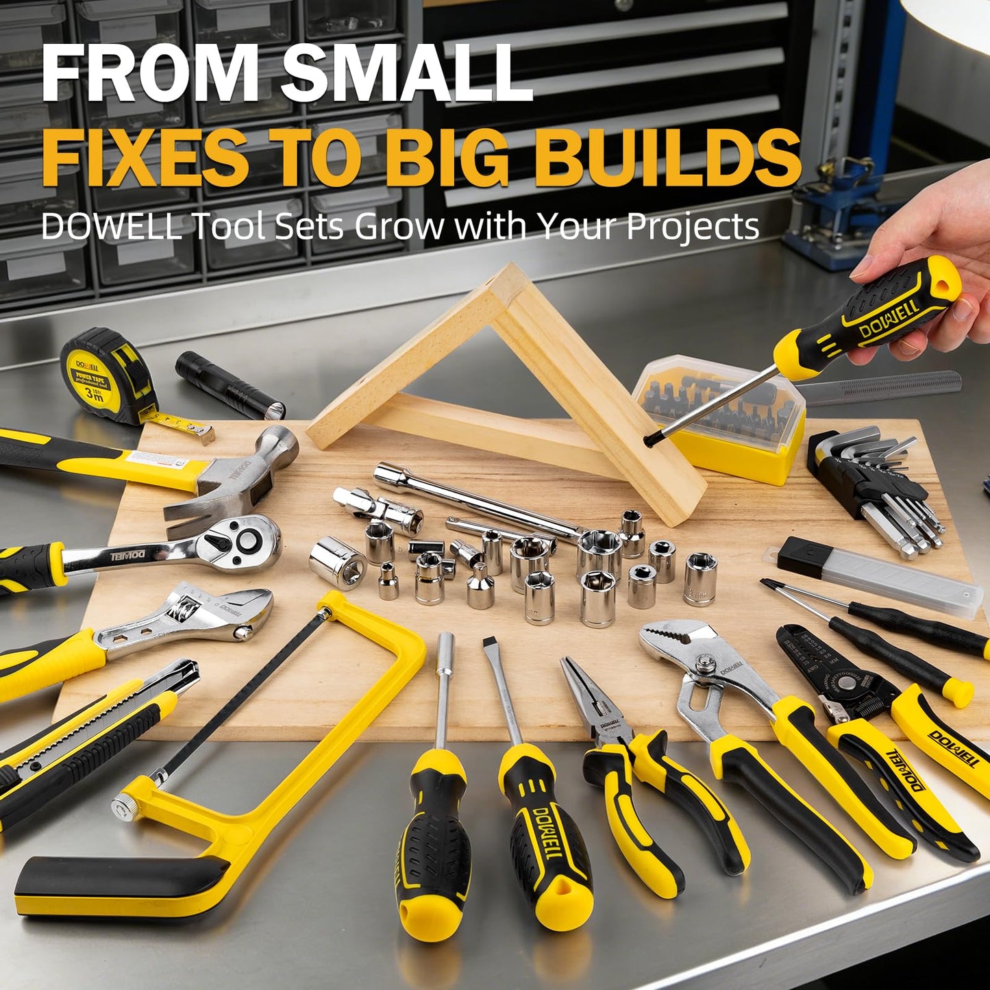 DOWELL 299-Piece Professional Hand Tool Set, Ultimate Drawer Toolbox with Sockets, Pliers, Hex Keys, Screwdrivers for Home, Auto Repair, Workshop & Emergency DIY