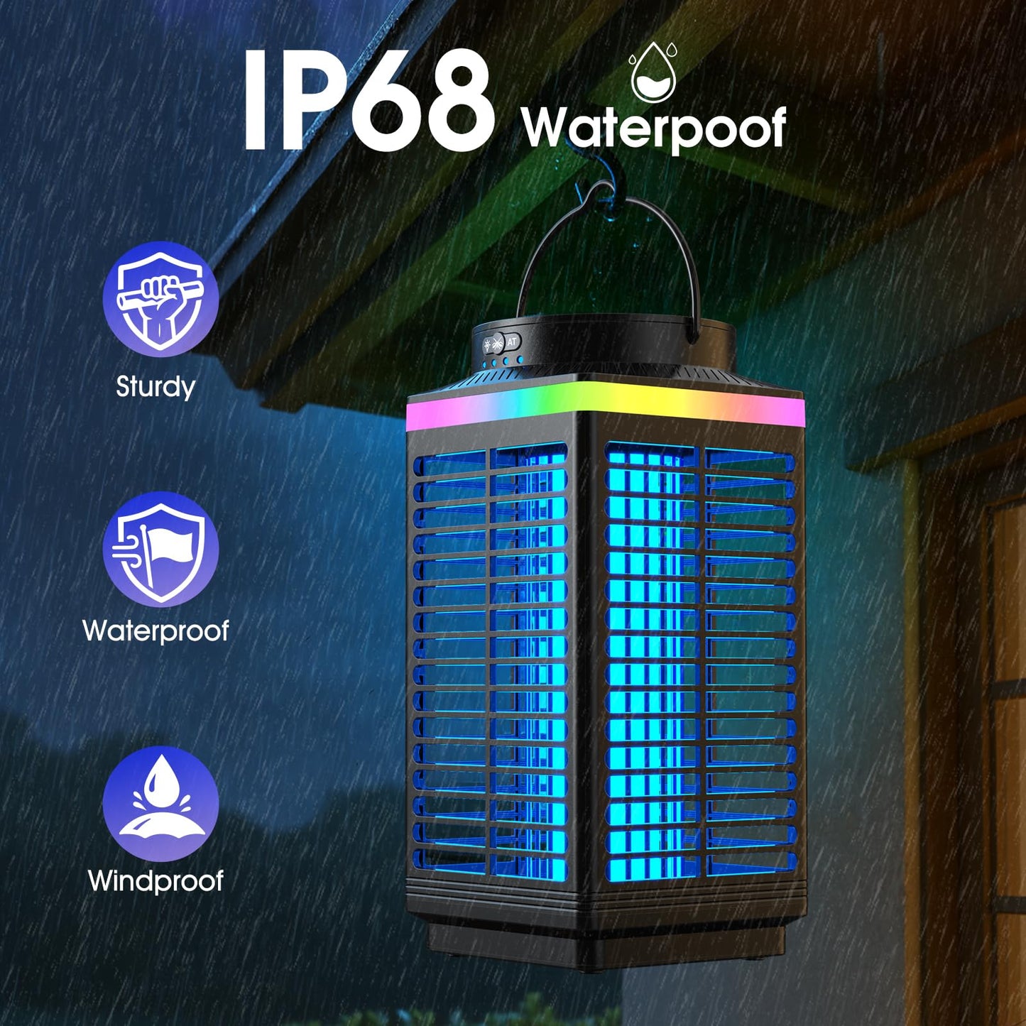 Bug Zapper Outdoor, 4-in-1 4200V Electric Mosquito Zapper, Rechargeable Bug Zapper Cordless Fly Zapper with 5000mAH Battery, Waterproof IP68, Portable & Wireless Insect Zapper for Patio Camping Home