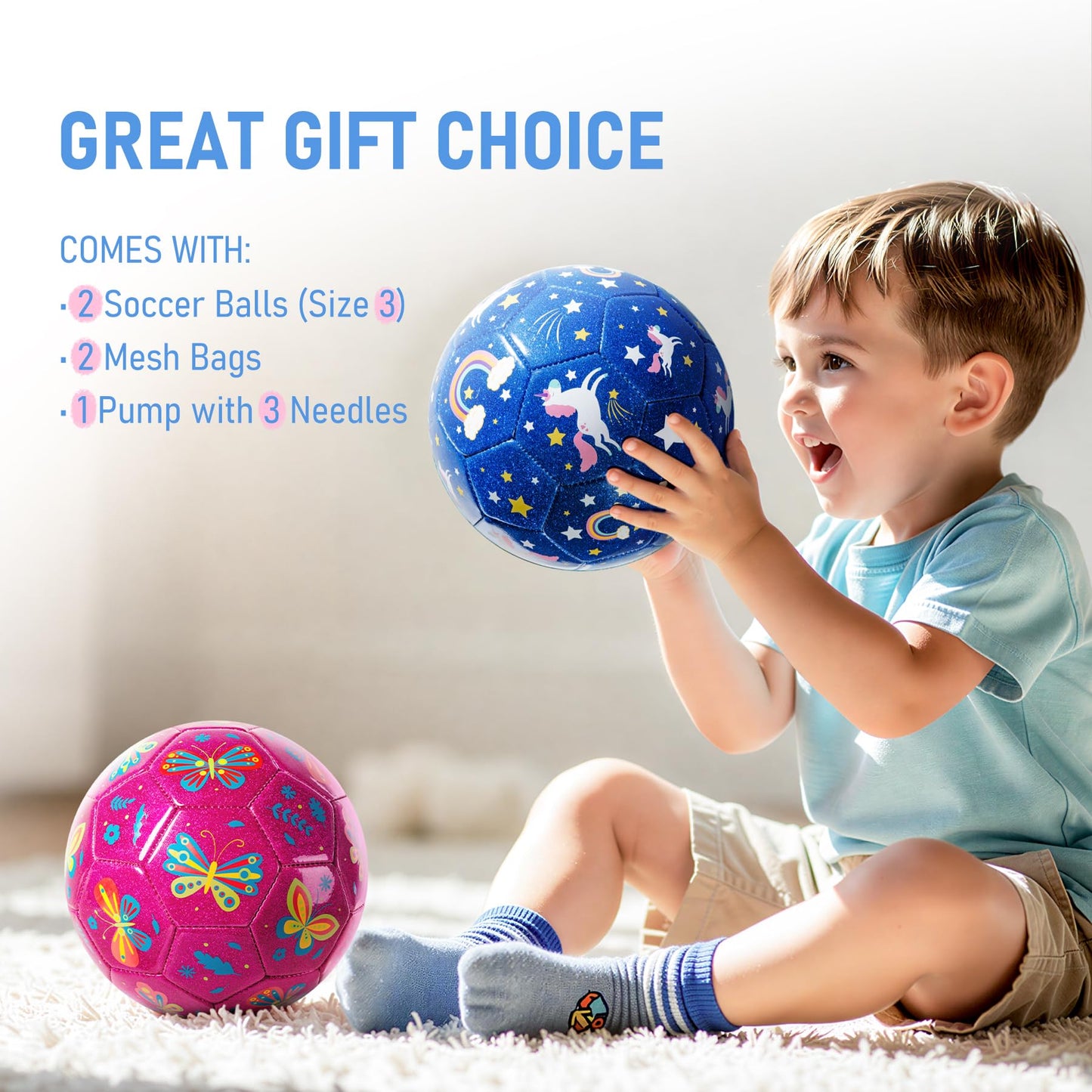 Kids Soccer Ball Size 3 - Small Soft Kids Ball 2 Pack for Ages 3-8 - Cartoon Sports Toy Boys Girls - Great Soccer & Birthday Gift for Toddlers & Kids Indoor Outdoor Games