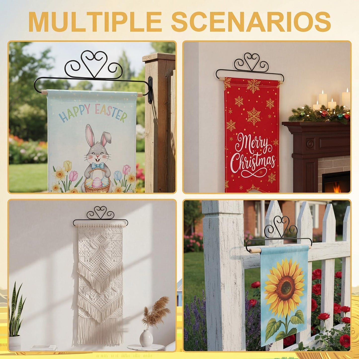 Shimeyao 2 Pcs Garden Flag Wall Hanger 12 Inch Garden Flag Holder Fabric Banner Hanger for Outdoor Decoration, Quilters Display for Storage Draping (Heart)