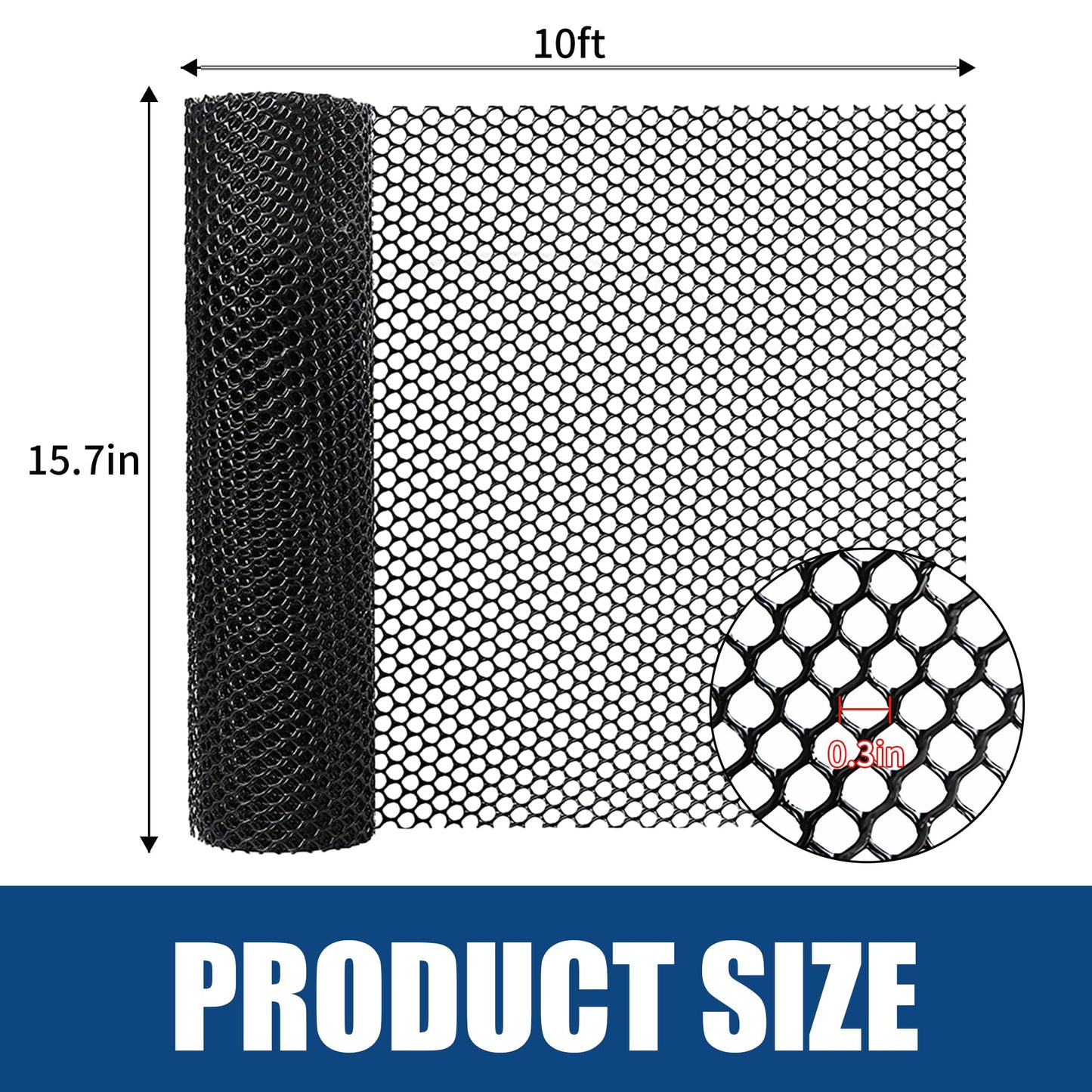 Moyios Black Plastic Chicken Wire Mesh Roll 15.7IN x 10FT, 500GSM Heavy Duty Hexagonal Fencing - Garden Netting for Poultry, Dog Rabbit Barrier, Floral Craft Wire, Easy to Cut Durable Mesh Fencing