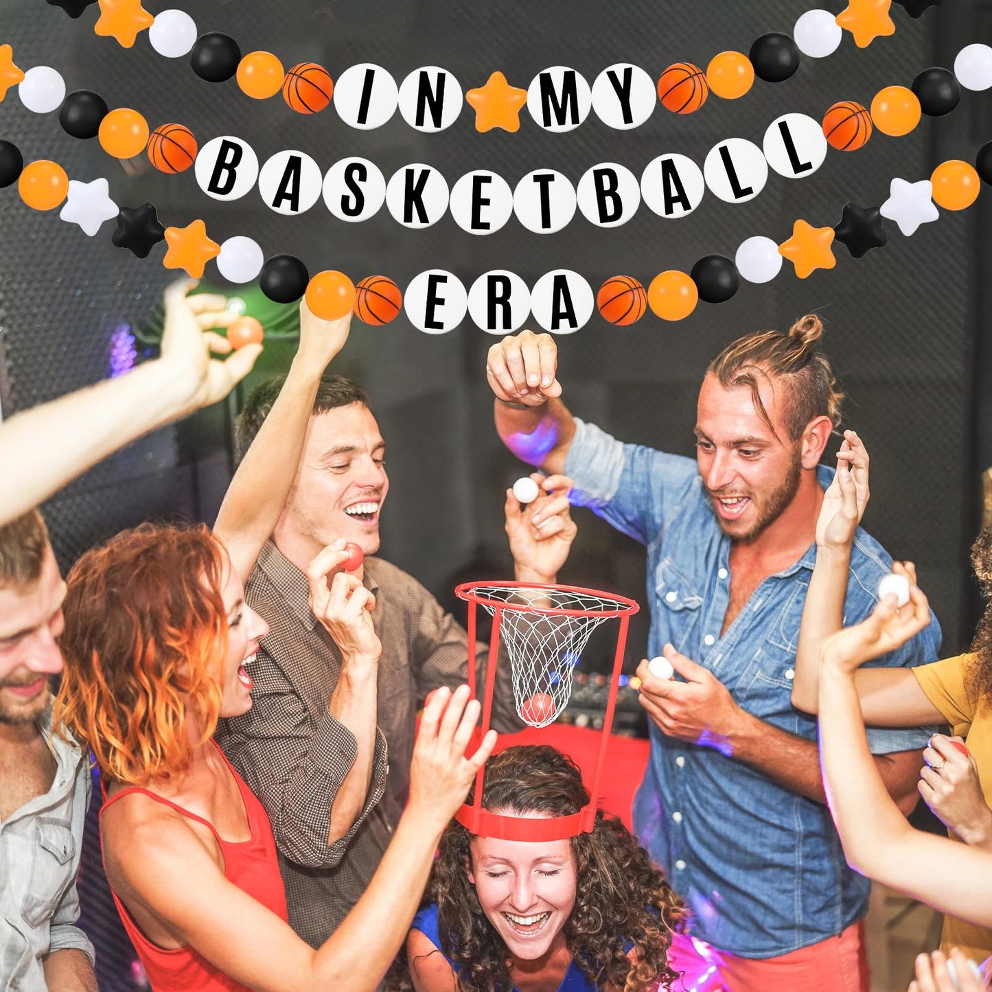 Simgoing 98 Pcs Basketball Birthday Banner Jumbo DIY Friendship Bracelet Birthday Banner Kit Customizable Party Giant Garland Decoration for Basketball Sports Theme Party Decorations