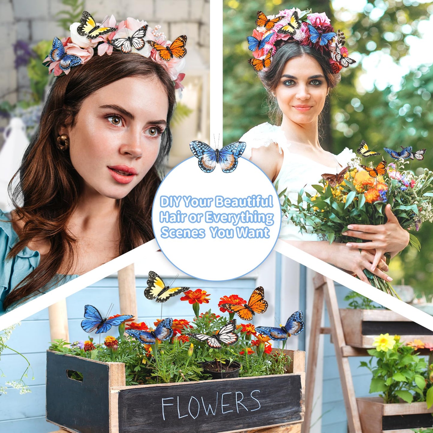 Butterfly Floral Picks Flower Arrangements Decoration 3D Artificial Feather Butterflies for Crafts Monarch Butterfly Decorations Fake Butterflies on Picks Bouquets for Garden Stakes Wall Decor