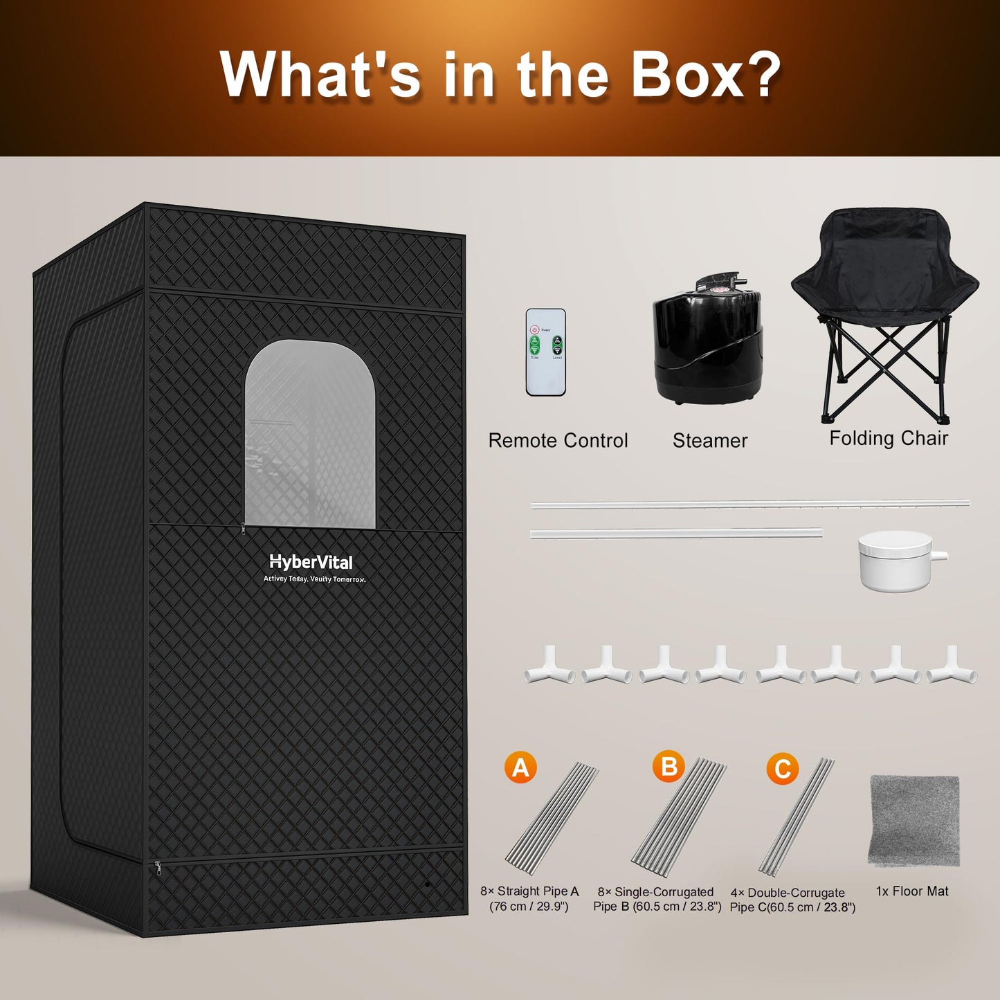 HyberVital Portable Sauna for Home, Spacious Sauna Tent with 3.0L Fast-Heating Steamer Steamer & Ergonomic Chair for Full Body SPA, Easy Assembly Quick Heat-Up Sauna Experience
