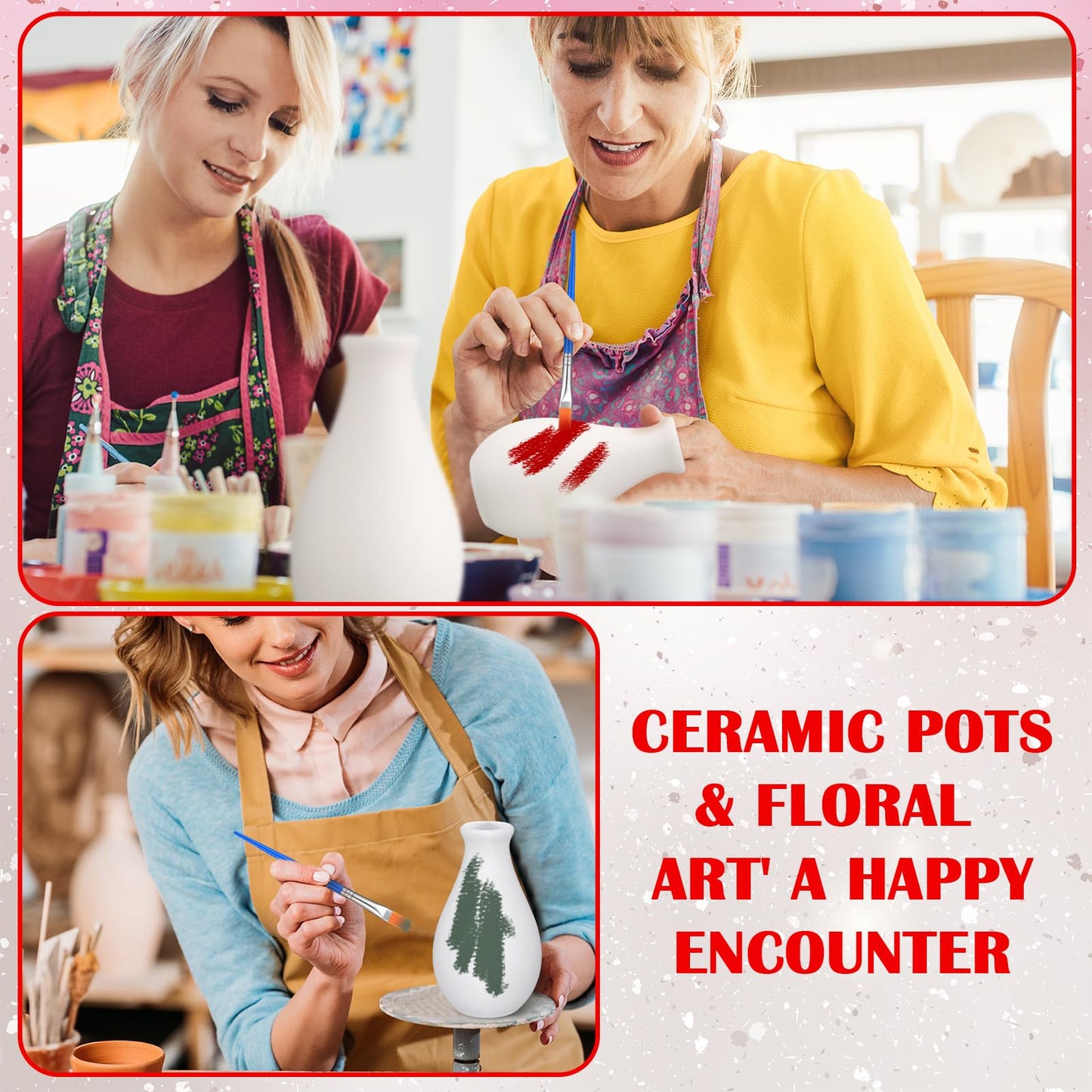 Singhoow 4 Set Father's Day Paint Your Own Porcelain Paint Vase Art Project White Ceramic Painting Kit for Adults Porcelain Vase Decorating Kit Holiday Supplies DIY(Stylish)