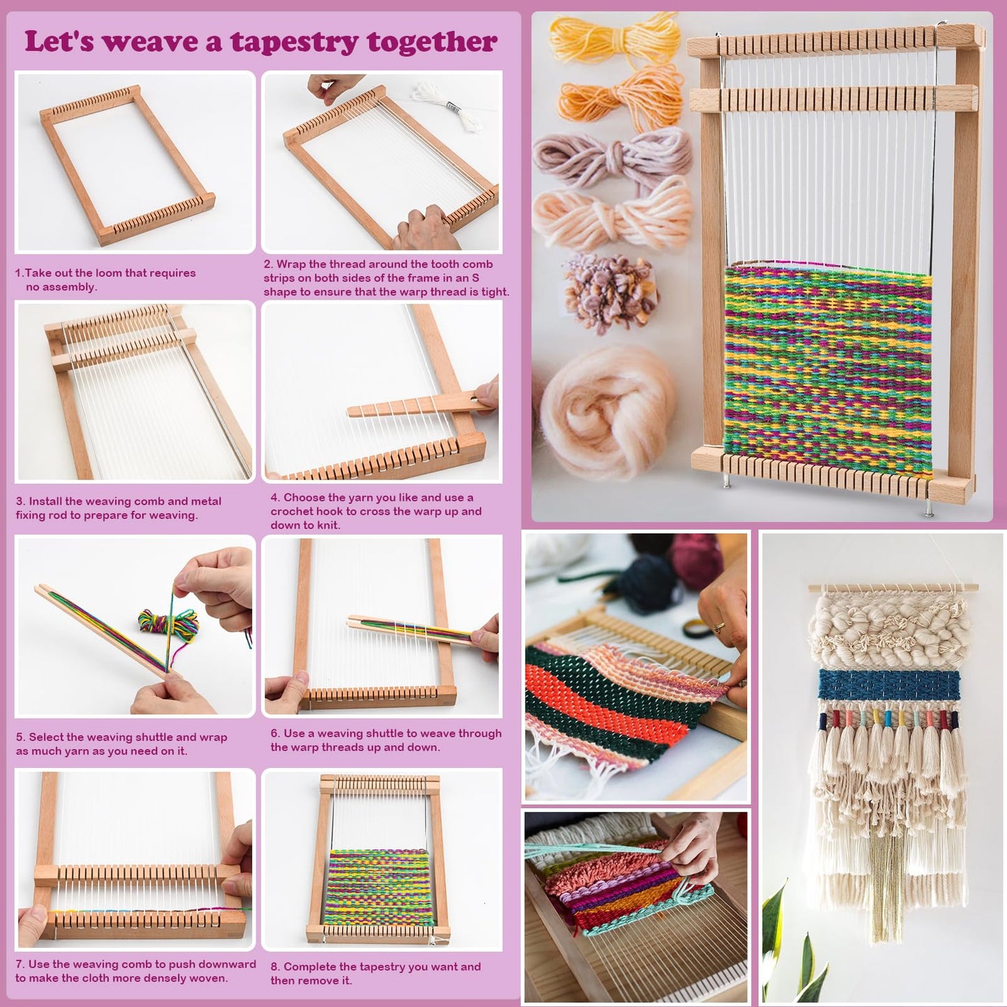 LYKTRIX Weaving Loom for Kids, Wooden Weaving Kit, Loom Kit for Kids Ages 8-12, Great Knitting Looms for Beginners and Girls Over 6 Years Old, Contains Enough Weaving Yarn 11.4" x 7.5"