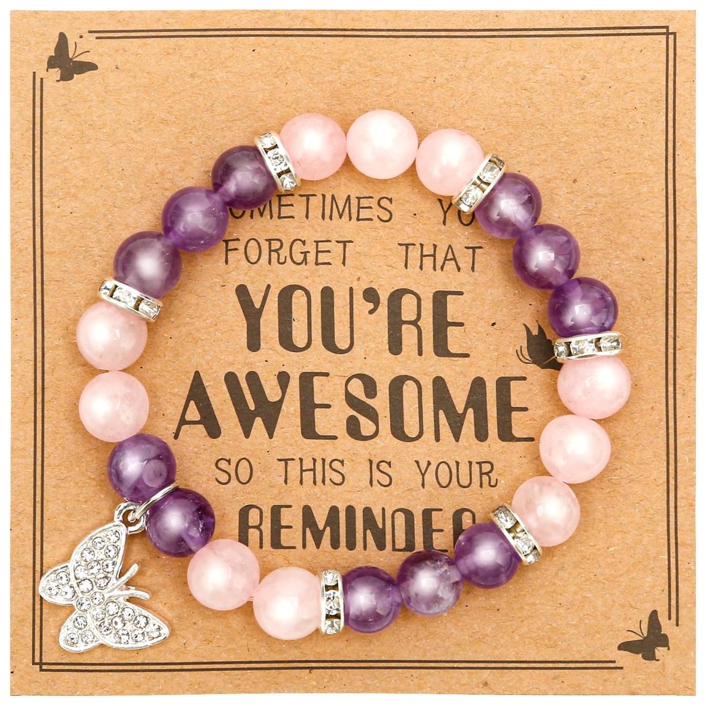 Inspirational Gifts for Women Natural Stone Heart Butterfly Bracelet for women Unique Small Gifts for Birthday Mothers day Thanksgiving Christmas Valentine's Day Teacher Appreciation Gifts (Amethyst)