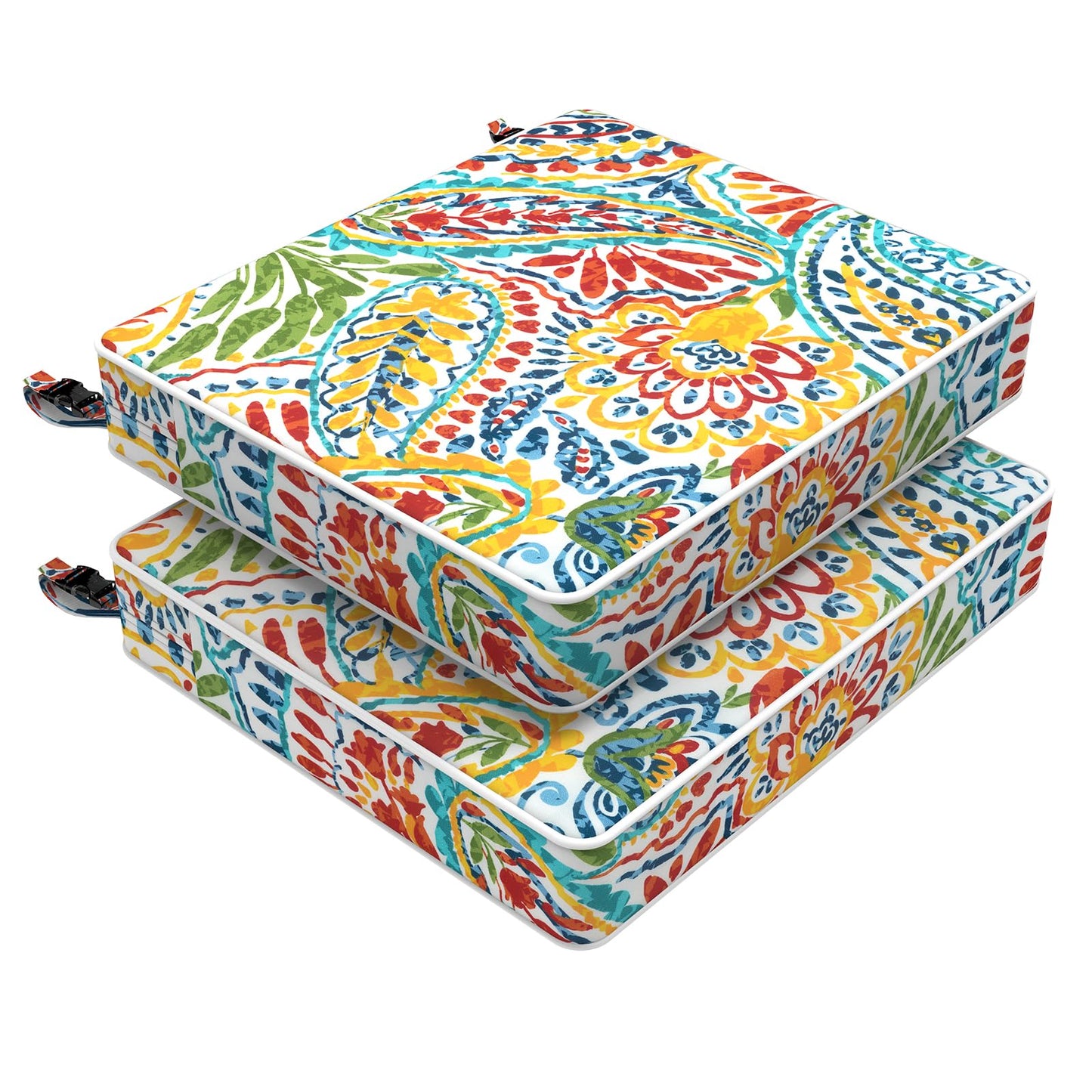 LVTXIII Outdoor Chair Cushions 18.5x16x3 Inch, Water-Repellent Patio Seat Cushions with Ties & Hidden Zipper, 2 Pack Thick Foam Chair Pads for Garden Furniture, Paisley Multi