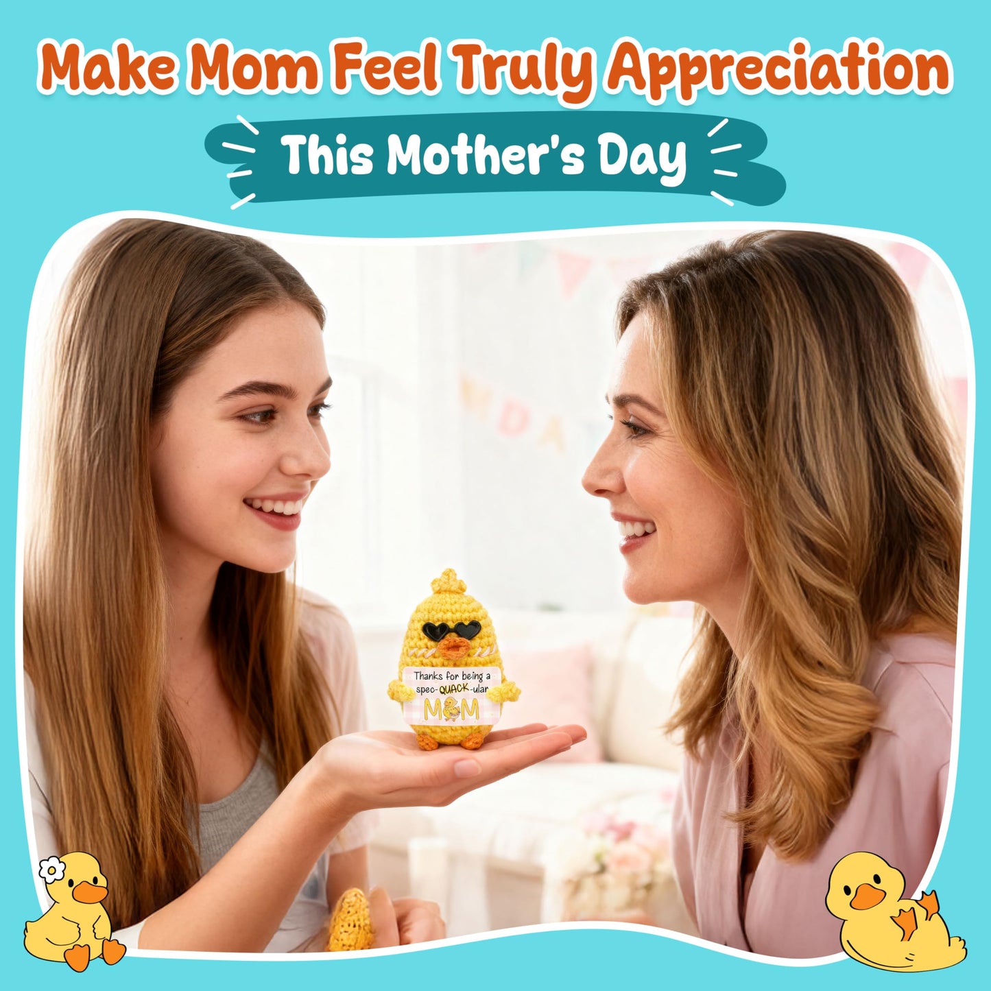 OASSIE Funny Mom Gifts from Daughters and Sons - Positive Crochet Animals Duck - Mothers Day Birthday Gifts for Mom from Daughter and Son, Mother's Day Duck Gift for Moms, Mother Daughter Gift