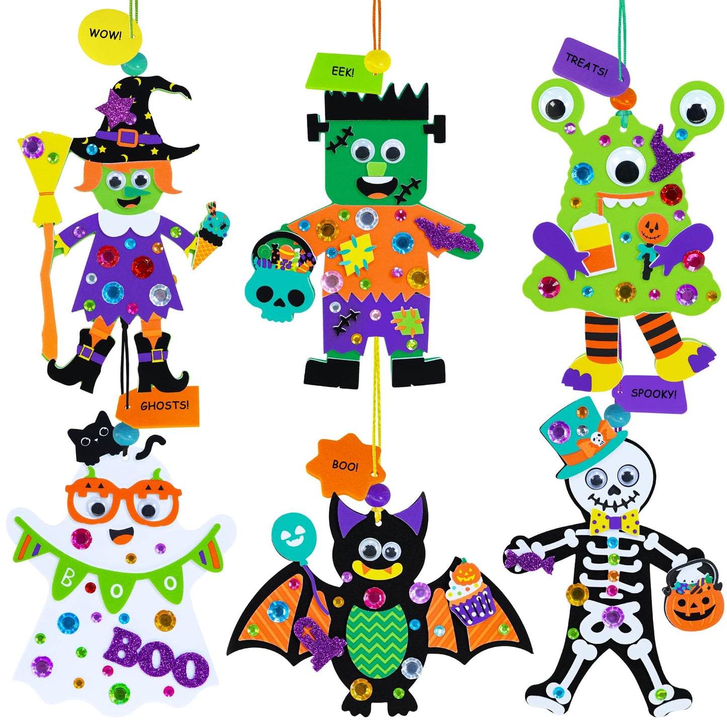 Winlyn 24 Sets Halloween Craft Kits Individual Fall Crafts DIY Bat Ghost Monster Witch Skeleton Frankenstein Ornaments Foam Halloween Arts and Crafts for Kids Holiday Classroom Activities Party Favors