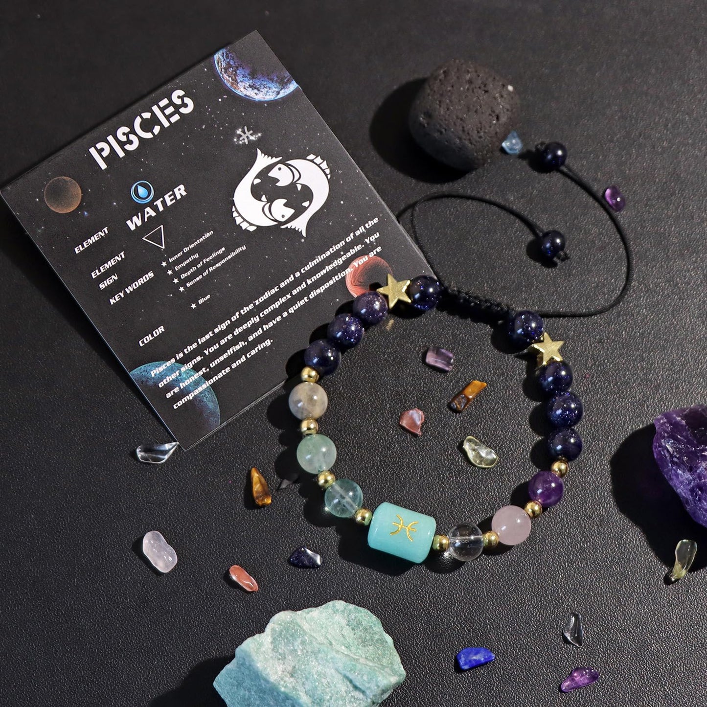 GolbalJew Pisces Zodiac Bracelets Healing Crystal 12 Constellations Protection Stone Beads Bracelet for Women Birthday Zodiac Gifts Horoscope Spiritual Jewelry