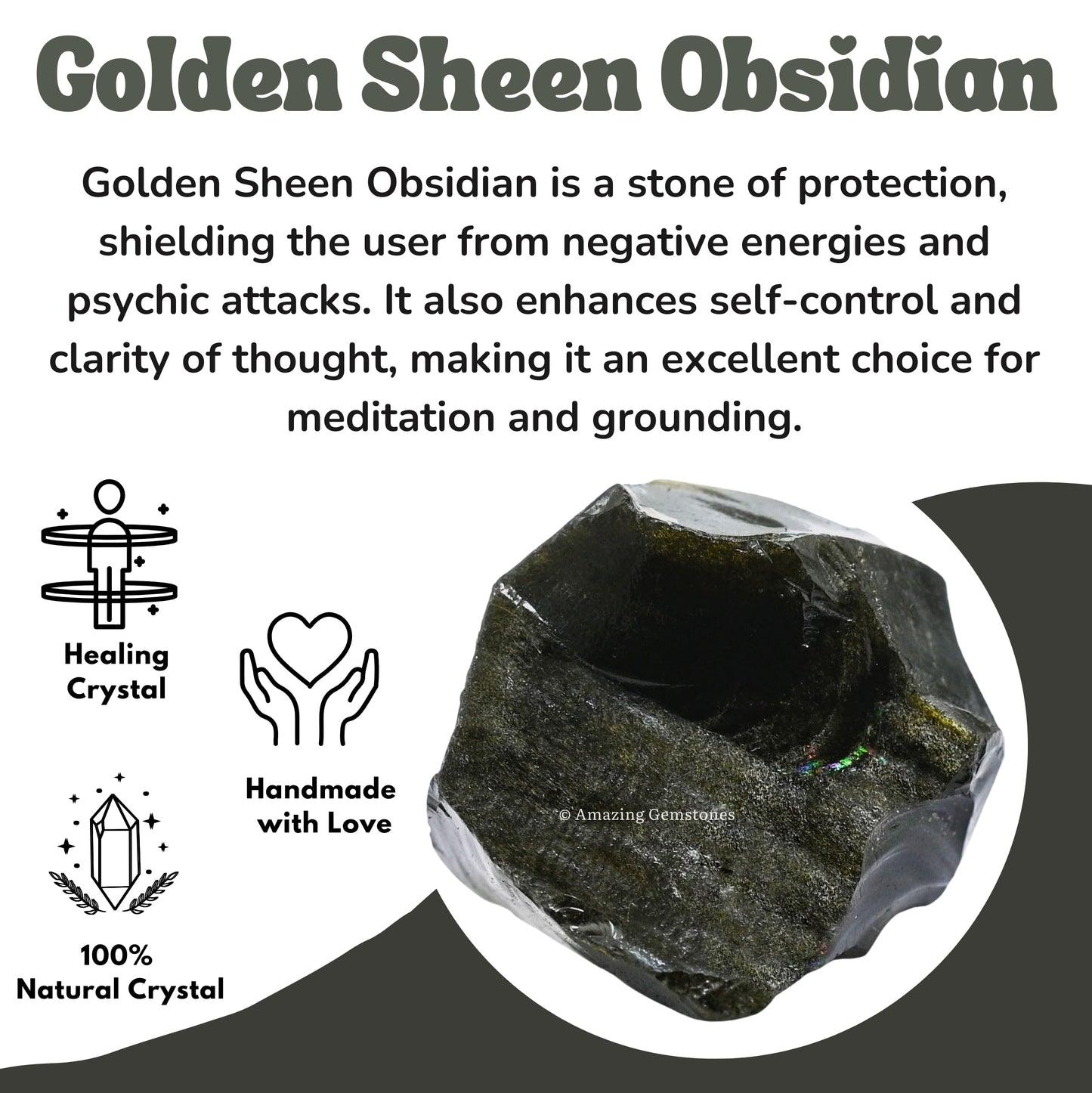 Amazing Gemstone Golden Sheen Obsidian Raw Crystals and Healing Stones, Natural Rocks For Tumbling - DIY Raw Stones And Crystals (1 Piece)
