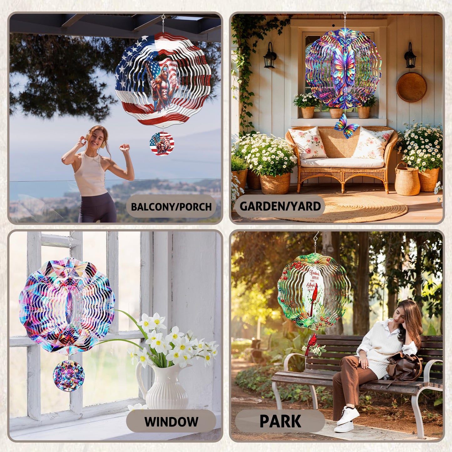 Big Foot Wind Spinners Outdoor - Bigfoot Gifts for Men, Bigfoot American Flag Wind Chime for Outside, Hanging Metal Wind Sculptures for Garden Indoor Patio Lawn Yard, Veterans Day