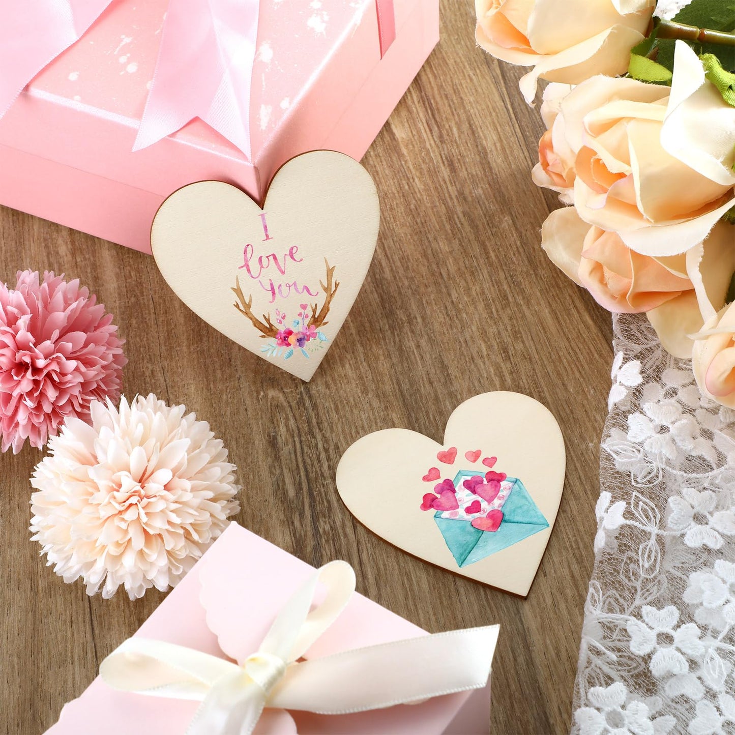 Qunclay 100 Pcs 2 Inch Wooden Heart Magnets for Crafts, Unfinished Wood Hearts Bulk, DIY Fridge Magnets, for Painting, Gift, Mother's Day, Father's Day, Wedding, Home, Party Decorations