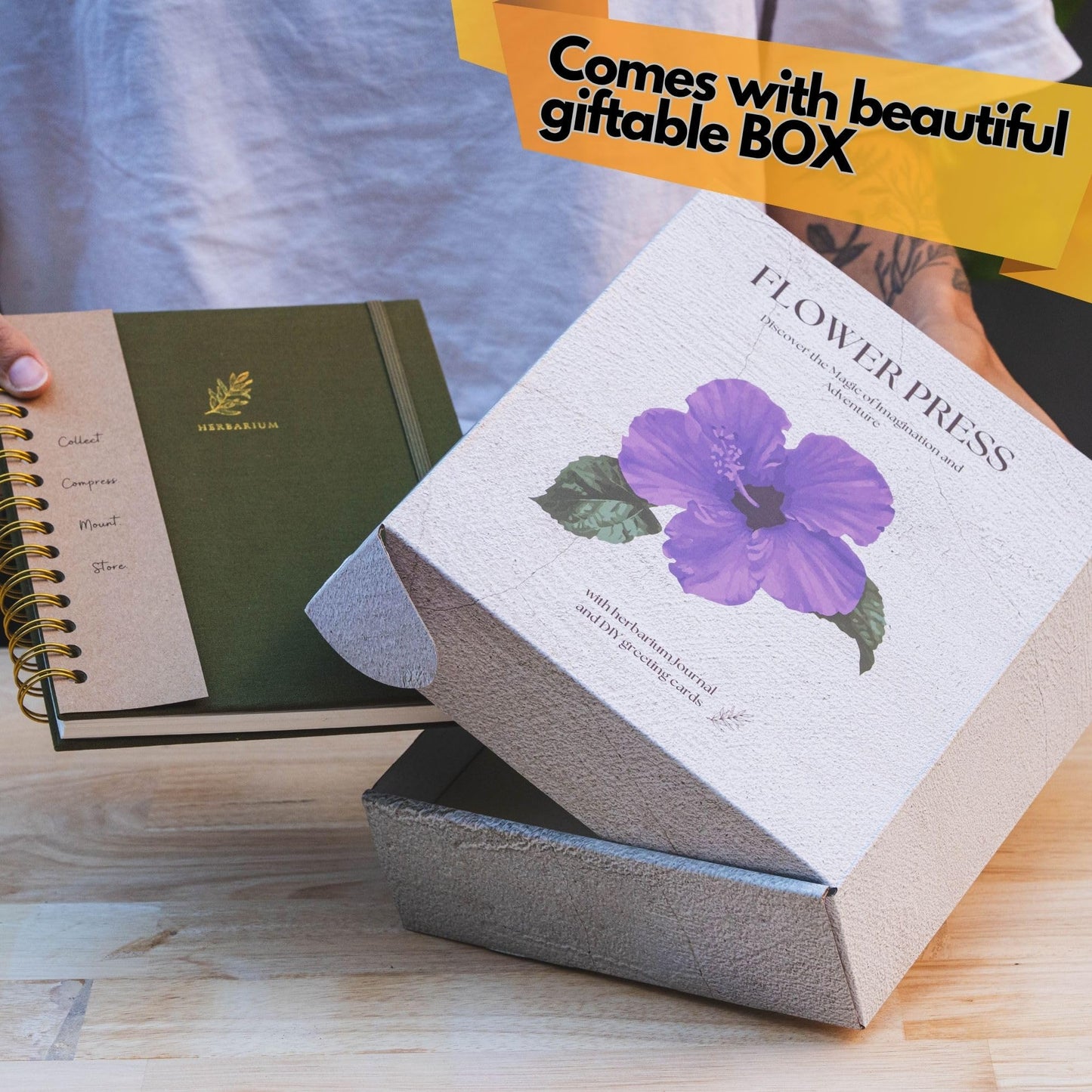 WOKK Flower Press with Herbarium Journal | Flower Preservation Kit, Leaf Press Kit for Making Cards, Plant Press for Adults and Kids, Added Journal for Pressed Plants Art Preservation