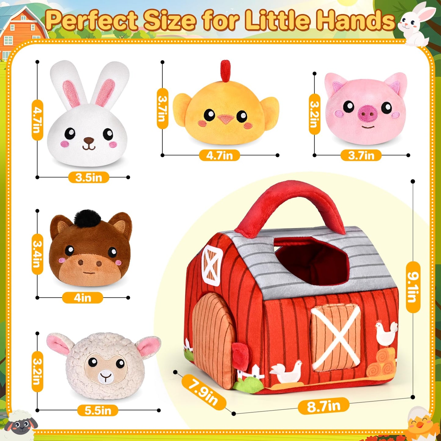 Baby Toys 0-6 6-12 Months, Plush Big Red Barn with Farm Animals, Soft Sensory Toys with Crinkle, Rattles for 0-3-6-9-12 Month Newborn Infant, Christmas Easter Birthday Gifts for Baby Boys Girls﻿