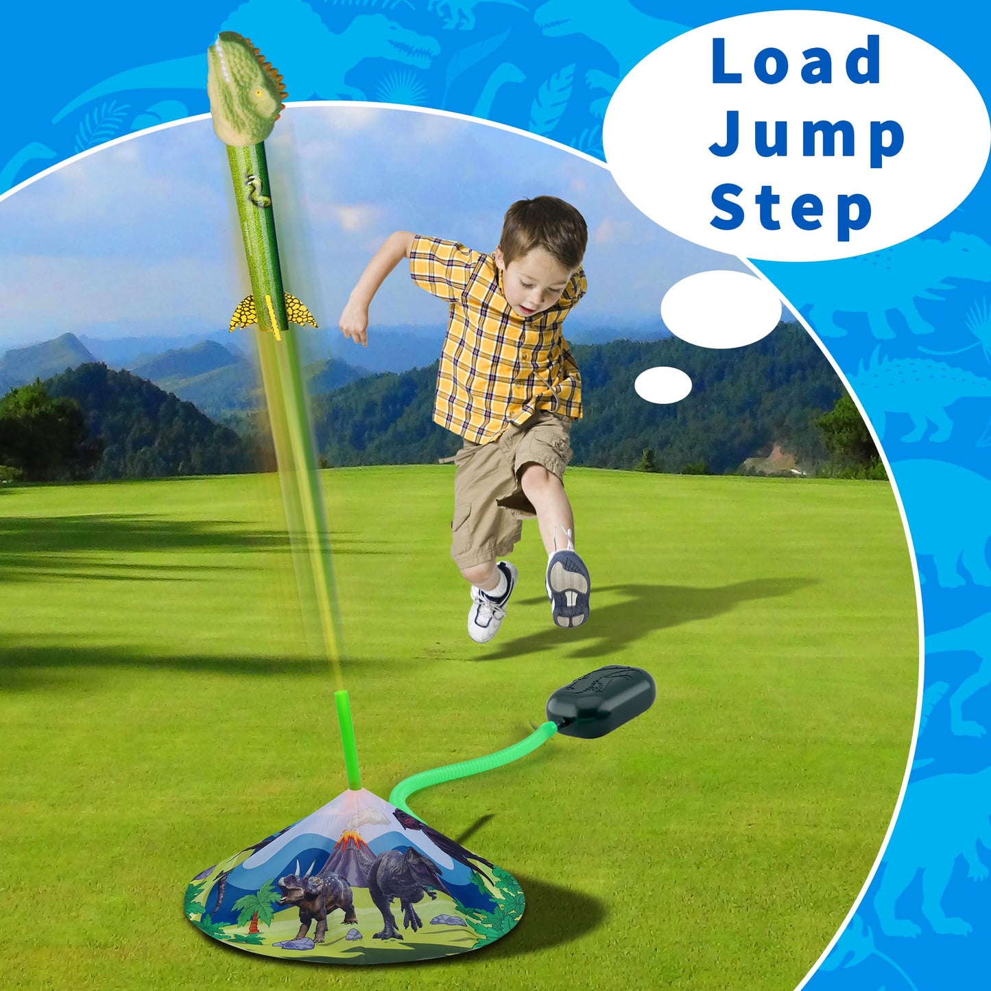 Gizzjoy Dinosaur Toy Rocket Launcher for Kids - Launch Up to 100 Ft, 4 Rockets, Outdoor Outside Toys for Kids, Dinosaur Toys, Birthday Gifts for 3 4 5 6 7 8-12 Year Old Boys Girls