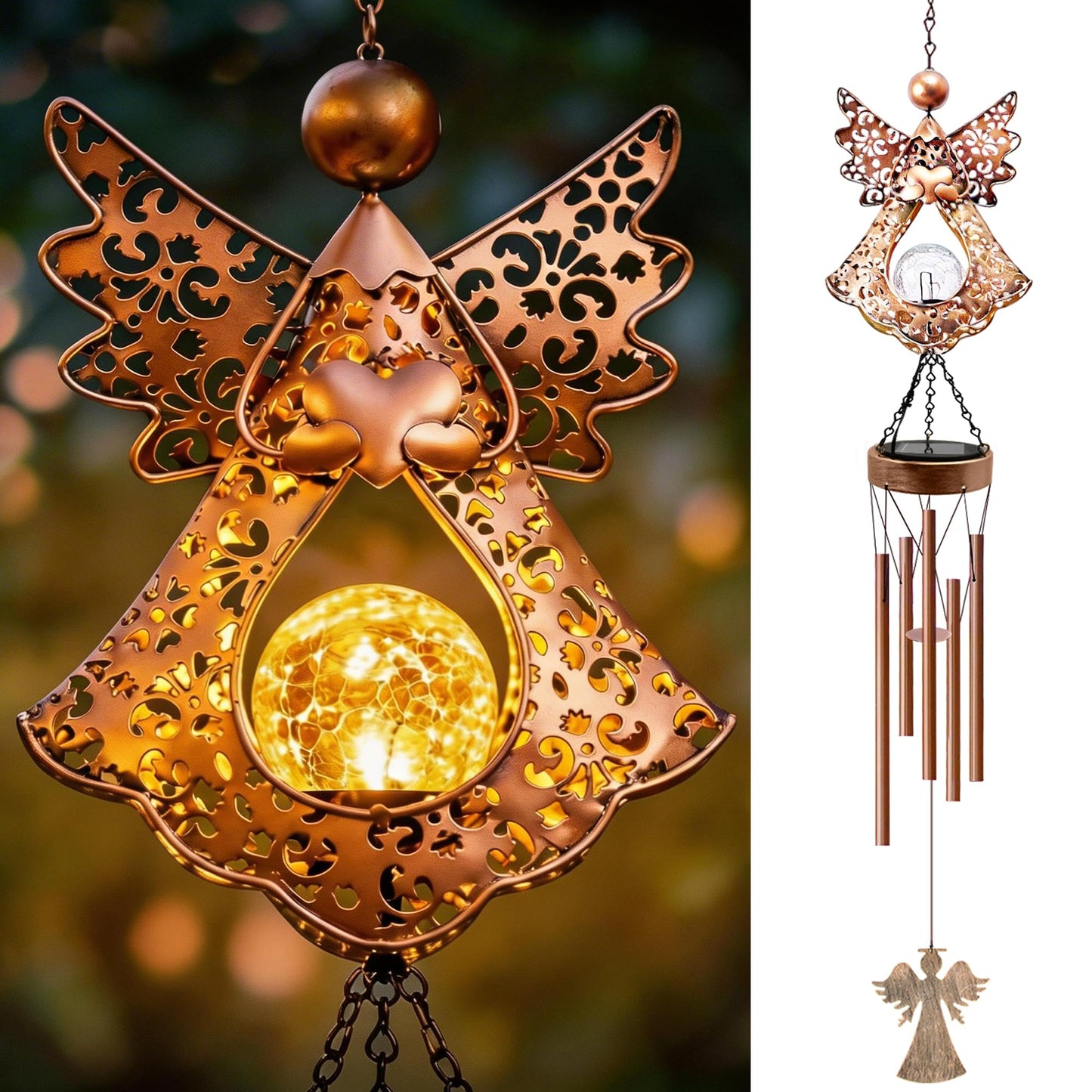 Supdeco Solar Angel Wind Chimes for Outside: Melodious Mother's Day Birthday Gifts for Mom Women Grandma Her Wife - Weatherproof Metal Outdoor Decor Easy Hanging for Garden Patio Tree Window Memorial
