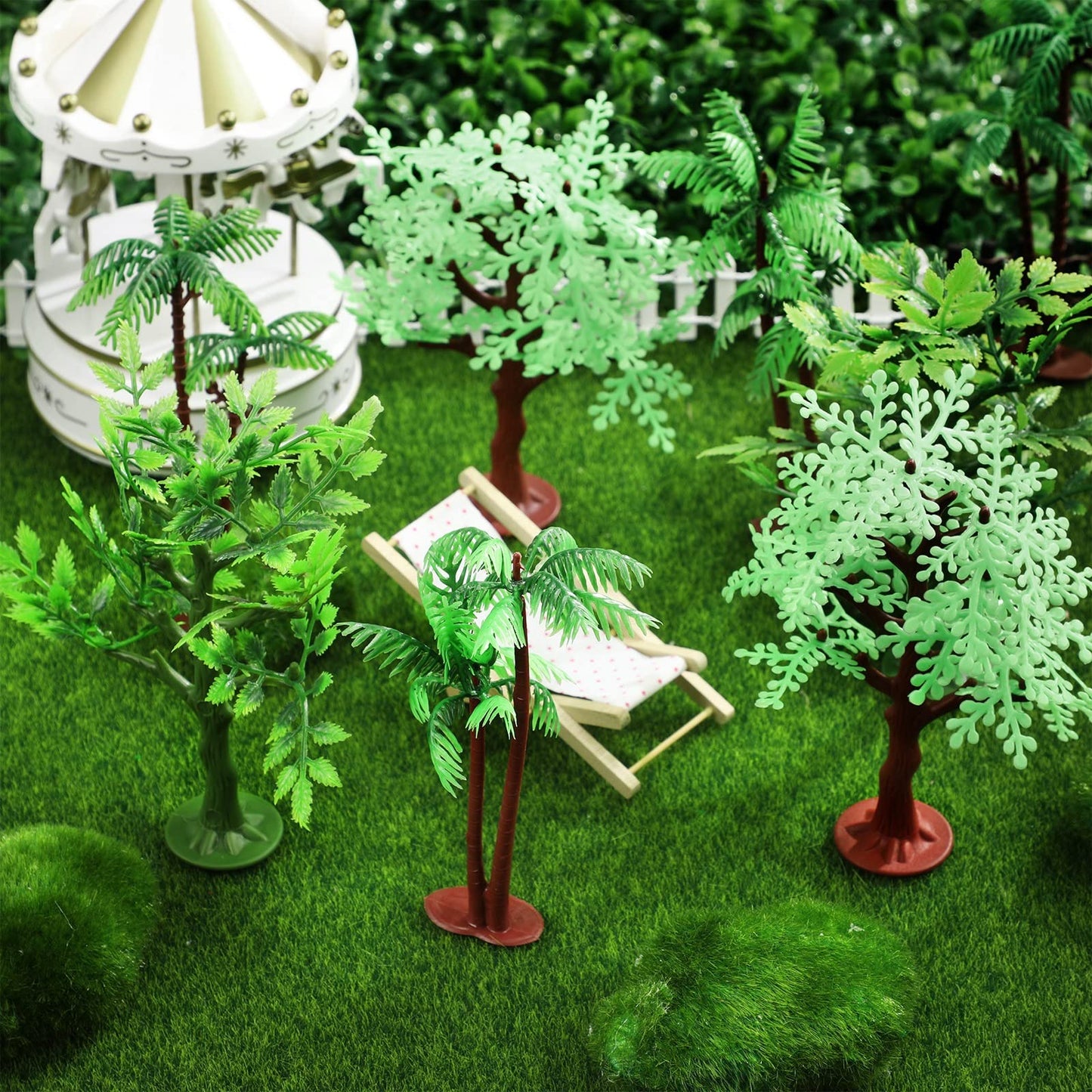 Janinka 36 Pcs Mini Toy Jungle Trees Plastic Model Coconut Trees Figurines with Base Cake Decoration Rainforest Diorama Supplies Scenery Architecture for Craft, Building, Scenery Landscape, 4 Styles