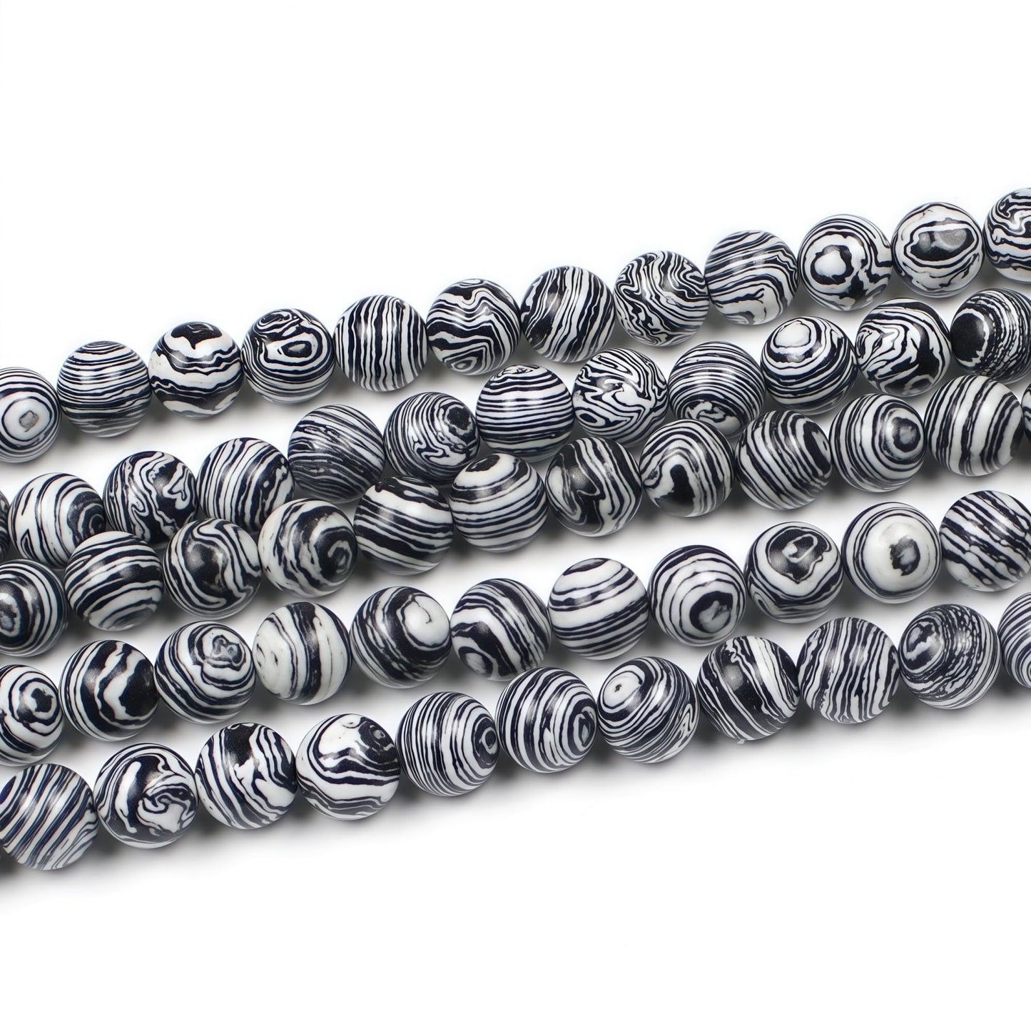 MJDCB Synthesis Colour Malachite Beads Beautiful Fashion Round Stone Beads for DIY Jewelry Making 15" (6mm, Black - White)