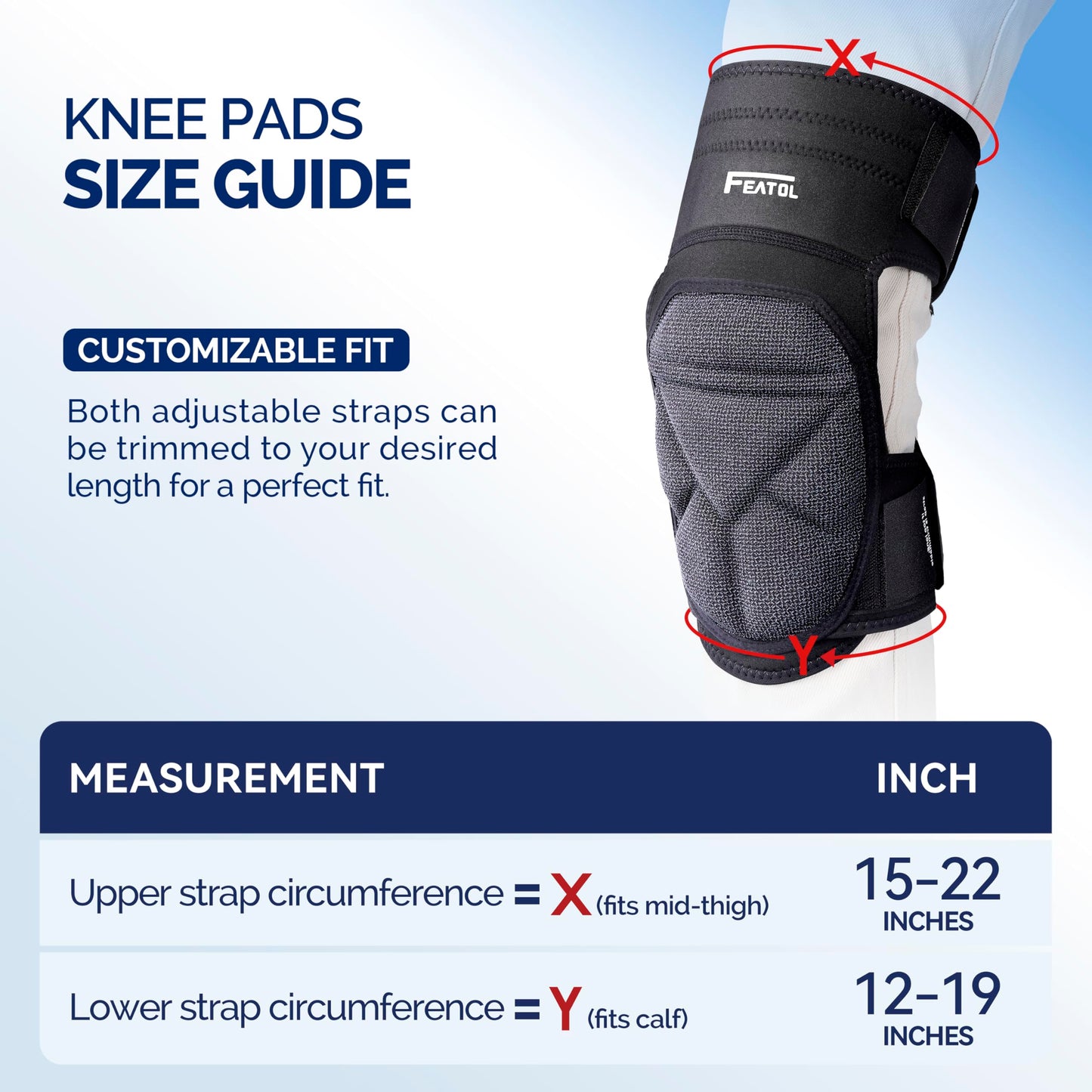 FEATOL Gardening Knee Pads for Women Men, Soft Foam Cushioning & Wear-Resistant Kneepads, Non-Slip Floor-Safe Protection for Flooring, Cleaning, Work