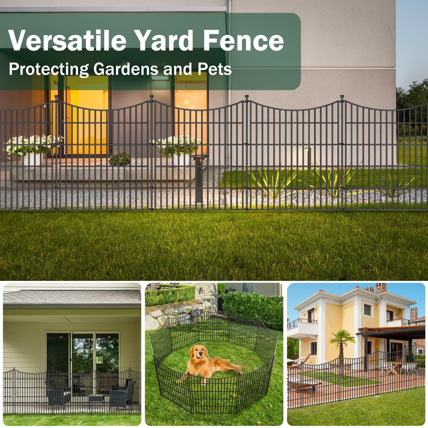 15 Panels Decorative Garden Fence with Gate, 32 in(H) X 35.4 ft(L) No Dig Dog Fence Animal Barrier Outdoor for Yard, Rustproof Metal Garden Edging and Borders, Temporary Fencing Stakes