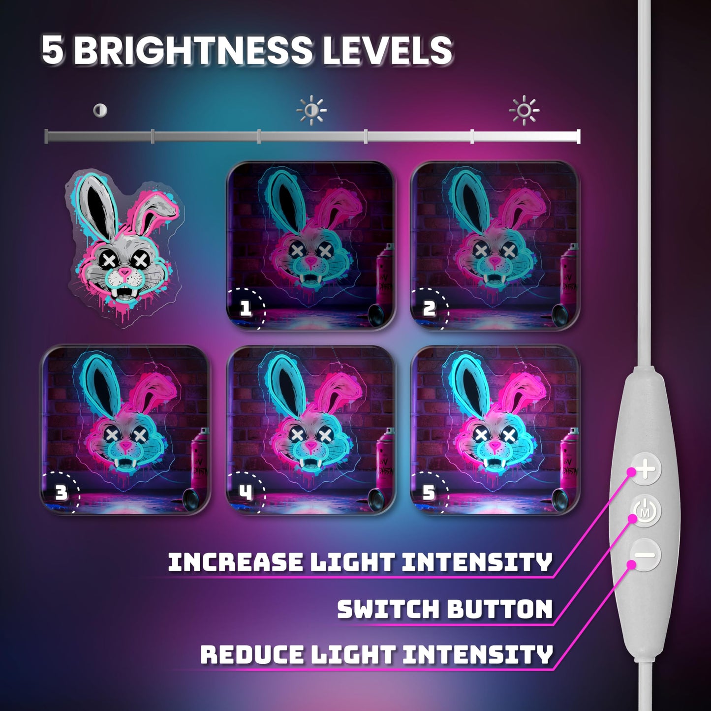 Bunny Neon Sign, Rabbit Neon Signs for Wall Decor, Dimmable Acrylic Neon Lights for Room Bedroom Game Room Club Bar Party Decorations, Perfect Gifts