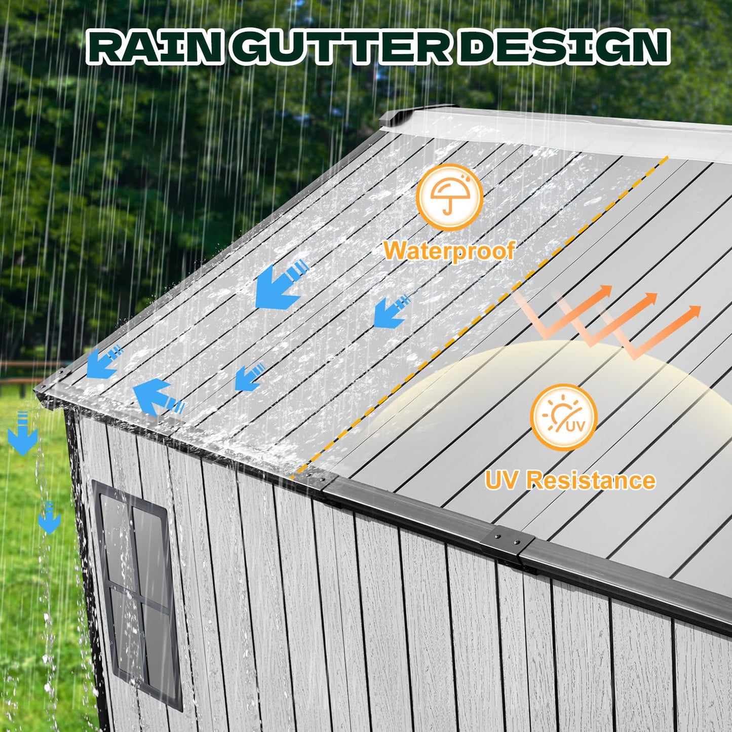 DNYKER 8 x 8 FT Resin Outdoor Storage Shed, All-Weather Plastic Garden Shed with Floor, Lockable Doors & Windows, Plastic Tool Shed for Backyard, Patio, Poolside