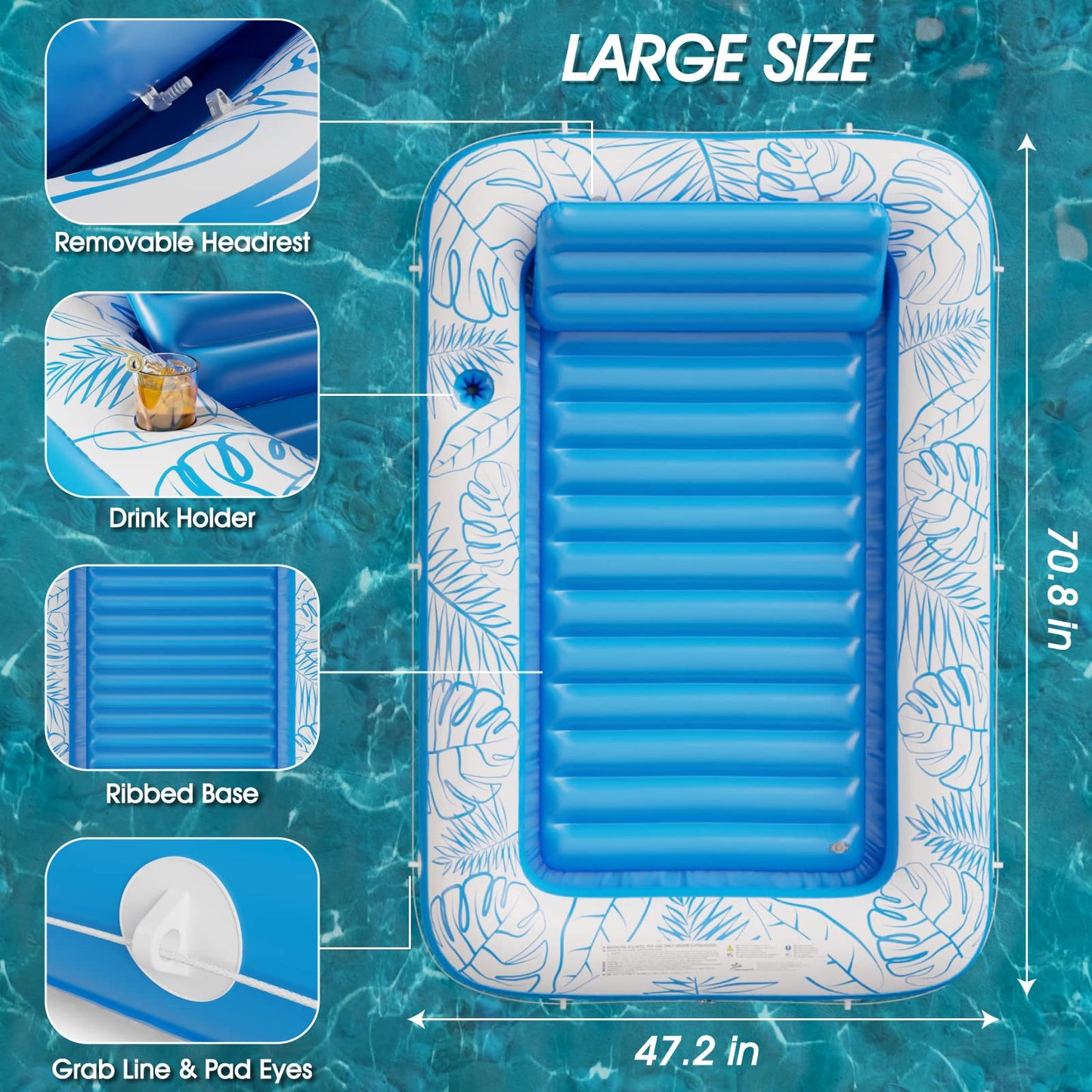 Inflatable Tanning Pool Lounger Float - Jasonwell 4 in 1 Sun Tan Tub Sunbathing Pool Lounge Raft Floatie Toys Water Filled Tanning Bed Mat Pad for Adult Blow Up Kiddie Pool Kids Ball Pit Pool (L)