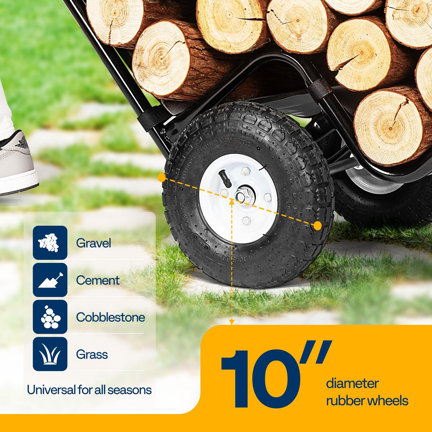 VIVOHOME Firewood Log Cart Carrier with Rubber Wheels and 600D Oxford Cloth, 250 LB Capacity Heavy Duty Steel Dolly Hauler, Rolling Wood Rack Storage Mover for Easy Transport Indoor Outdoor Use